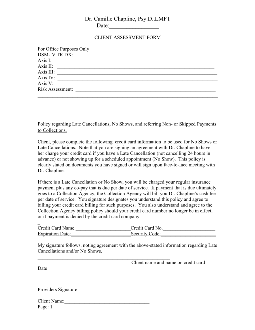 Client Assessment Form