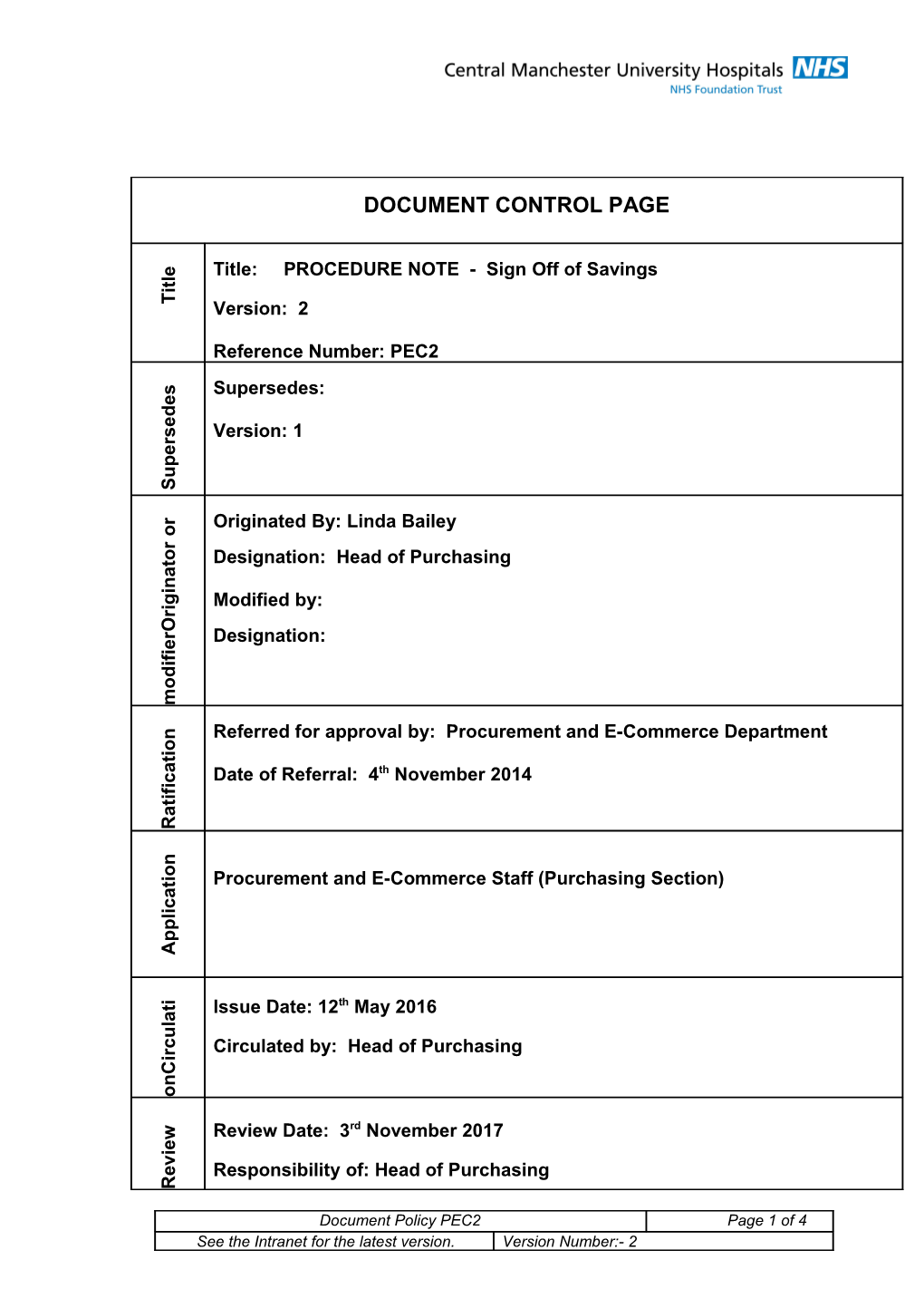 Document Control Page