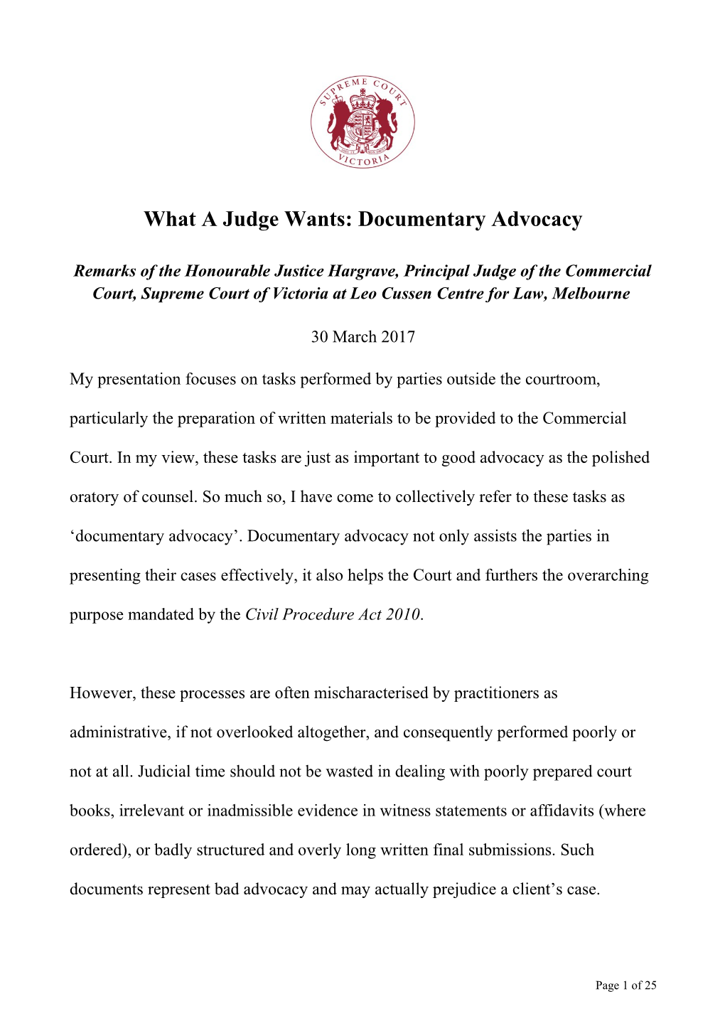 What a Judge Wants: Documentary Advocacy