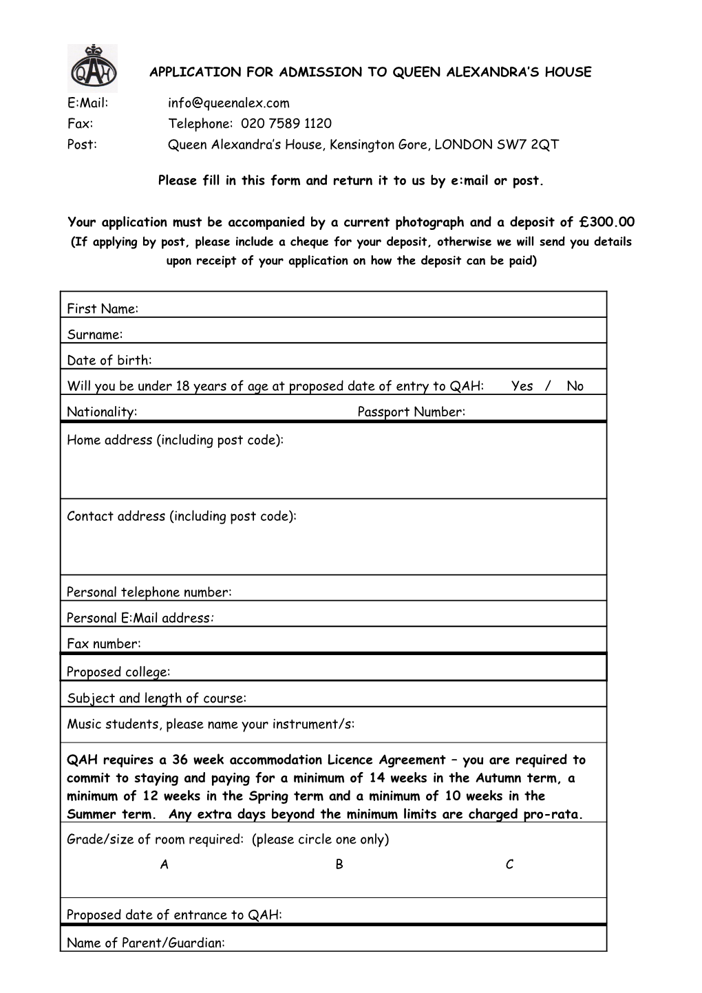 Please Fill in This Form and Return It to Us by E:Mail Or Post