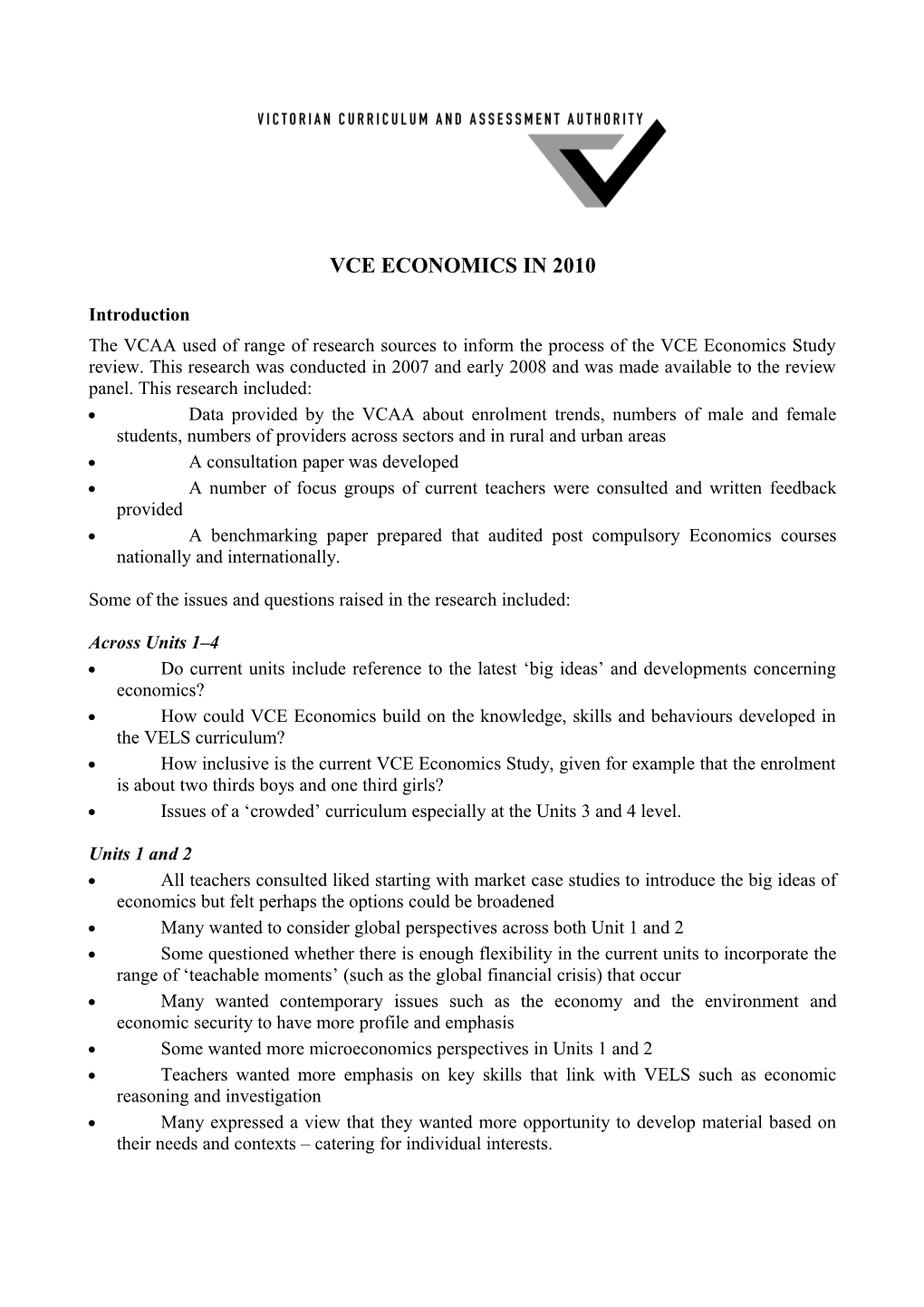 VCE Economics in 2010