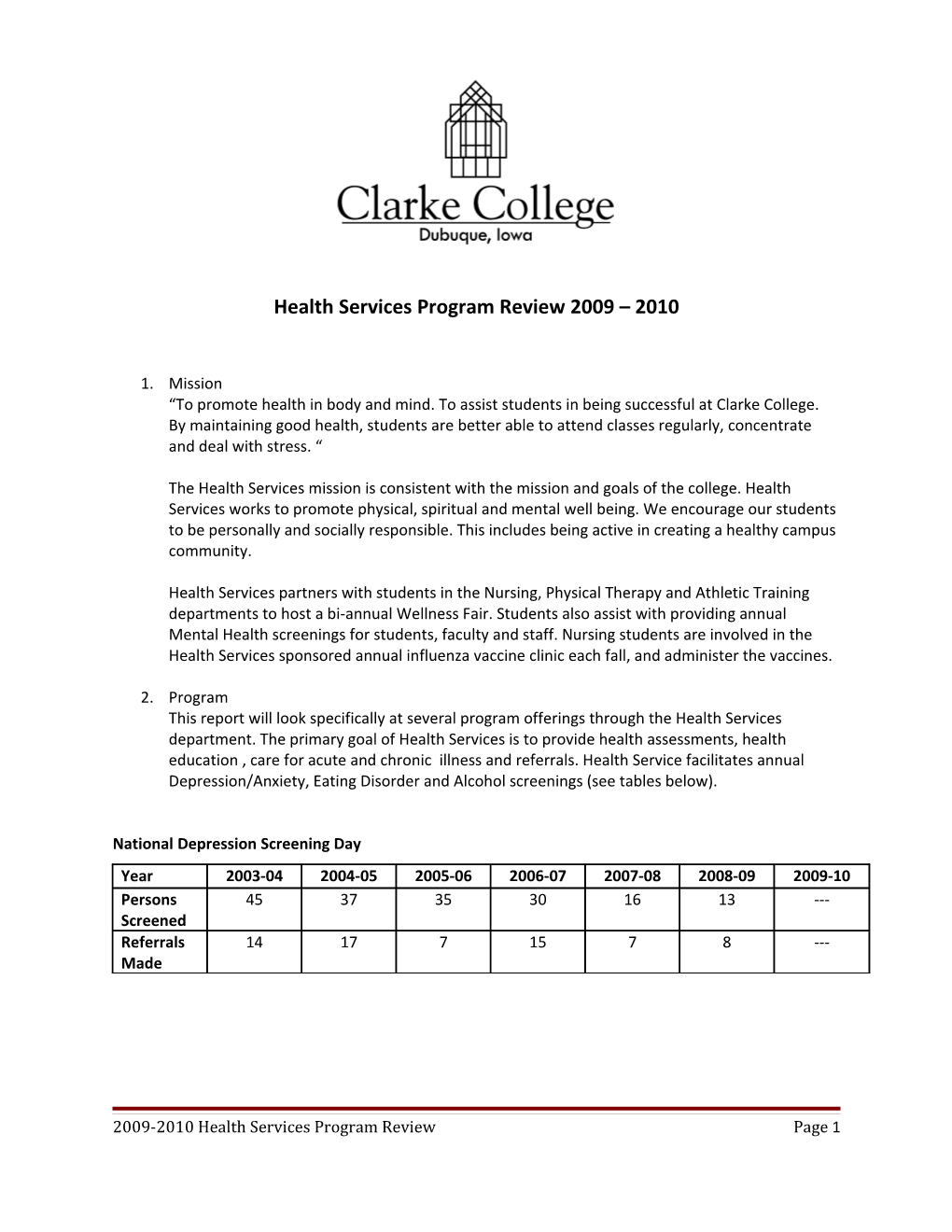 Health Services Program Review 2009 2010