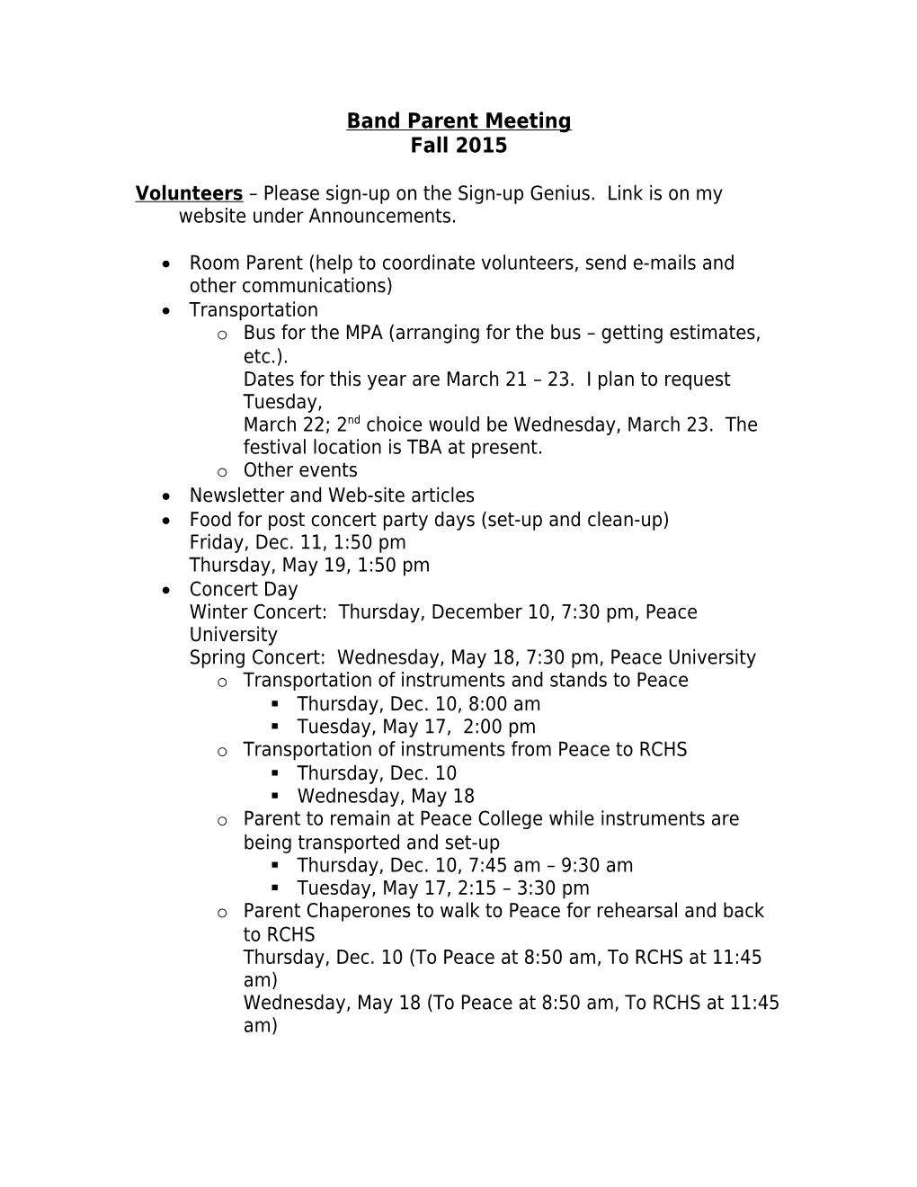 Band Parent Meeting s1