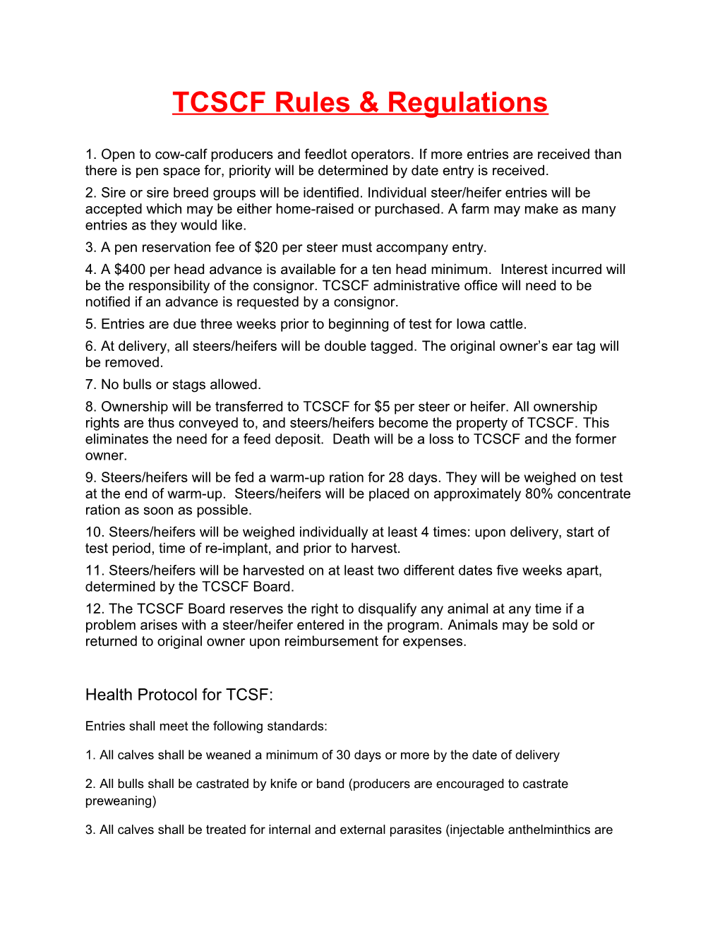 TCSCF Rules & Regulations