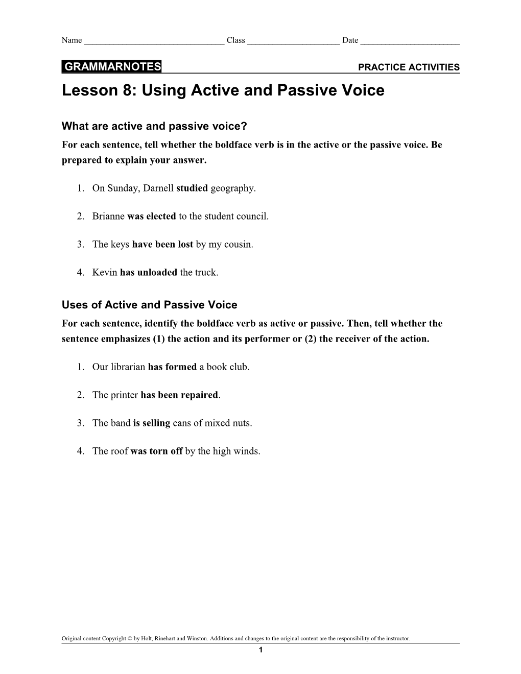 Lesson 8: Using Active and Passive Voice