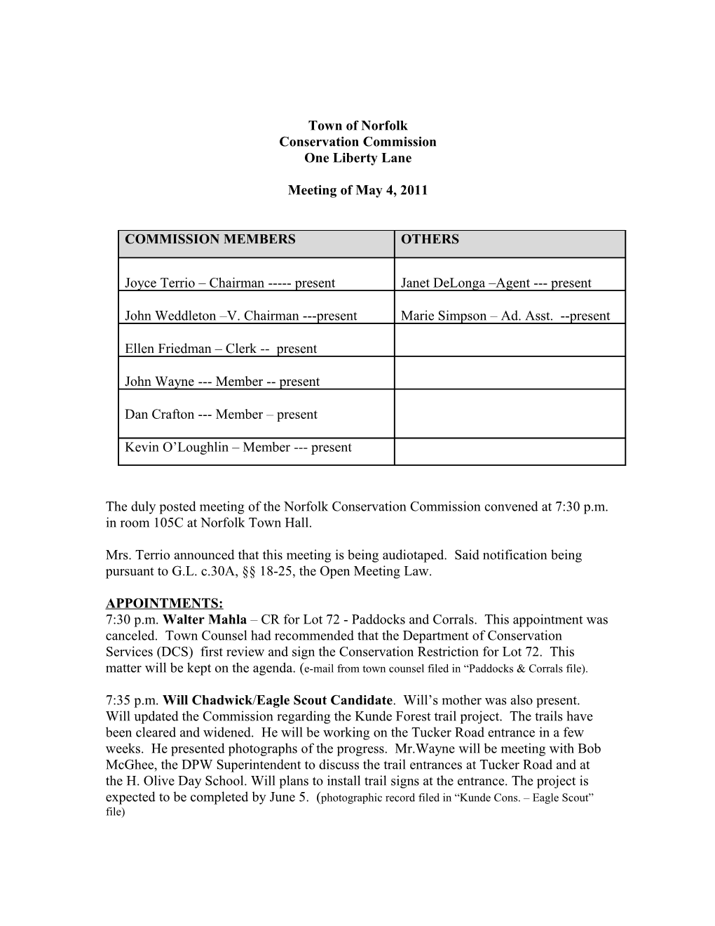 Conservation Commission Minutes of May 4, 2011
