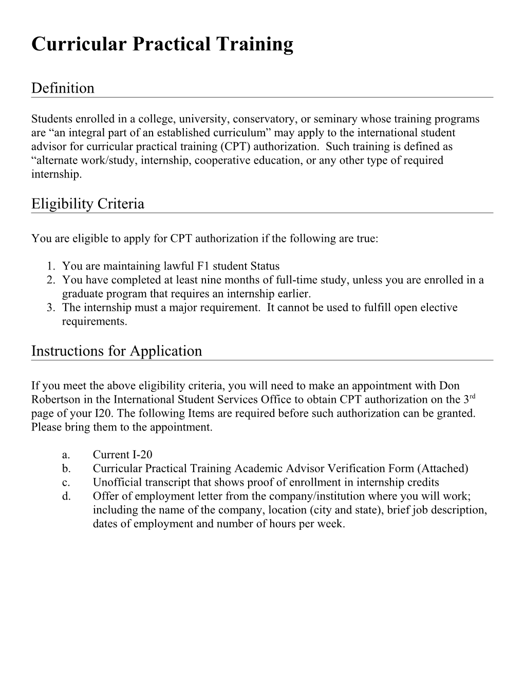 Curricular Practical Training (CPT)