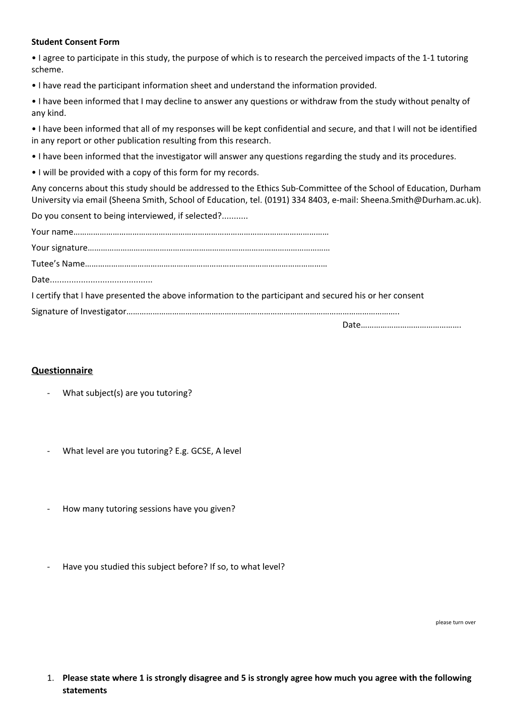 Student Consent Form