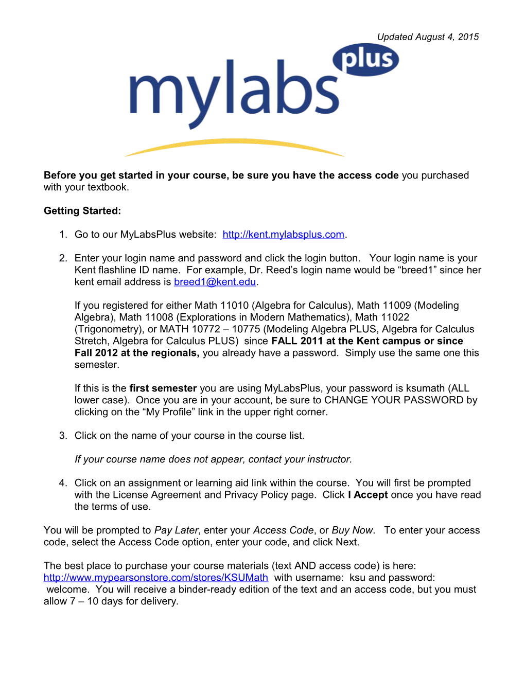 Mylabsplus Student Instructions for Registration and Login