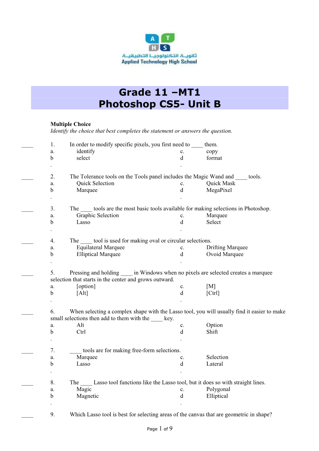 System-Wide Exam Paper Format