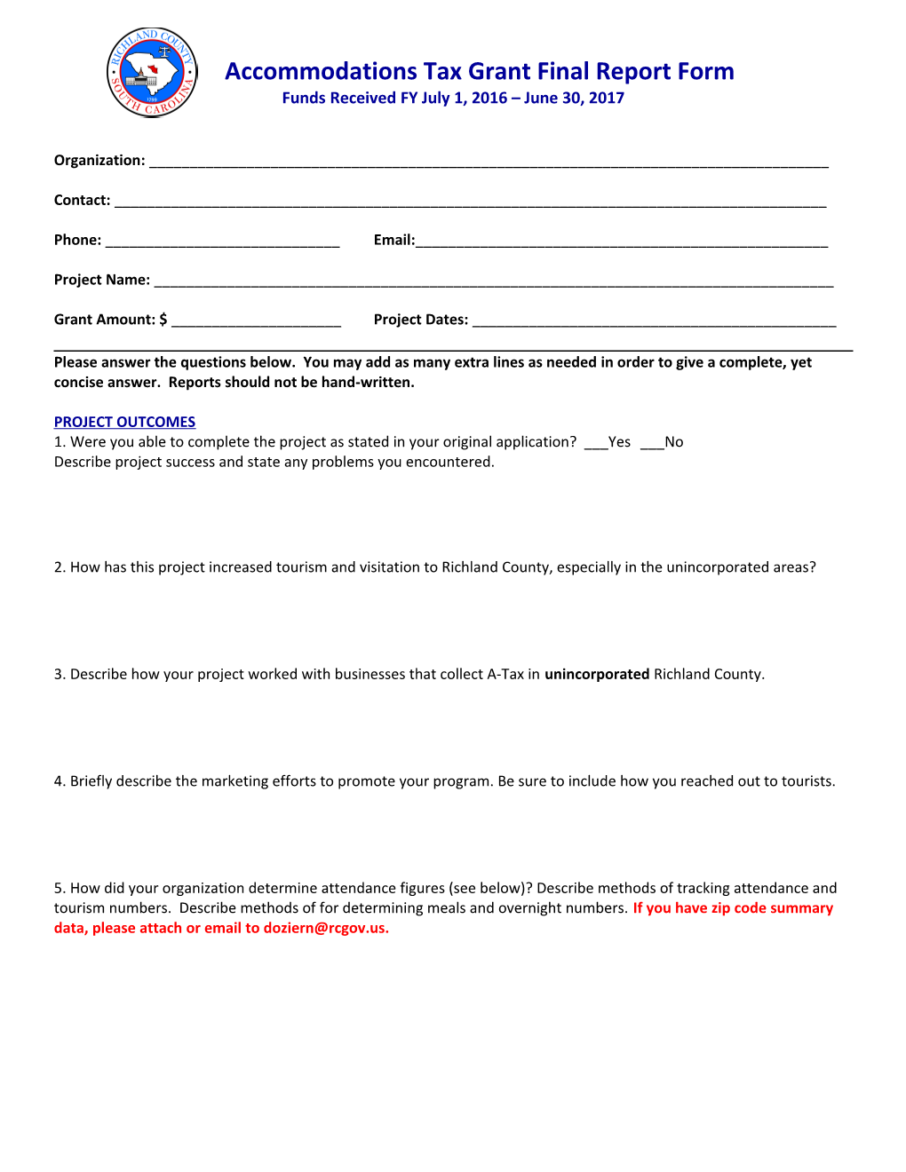 Hospitality Tax Grant Payment Request Form