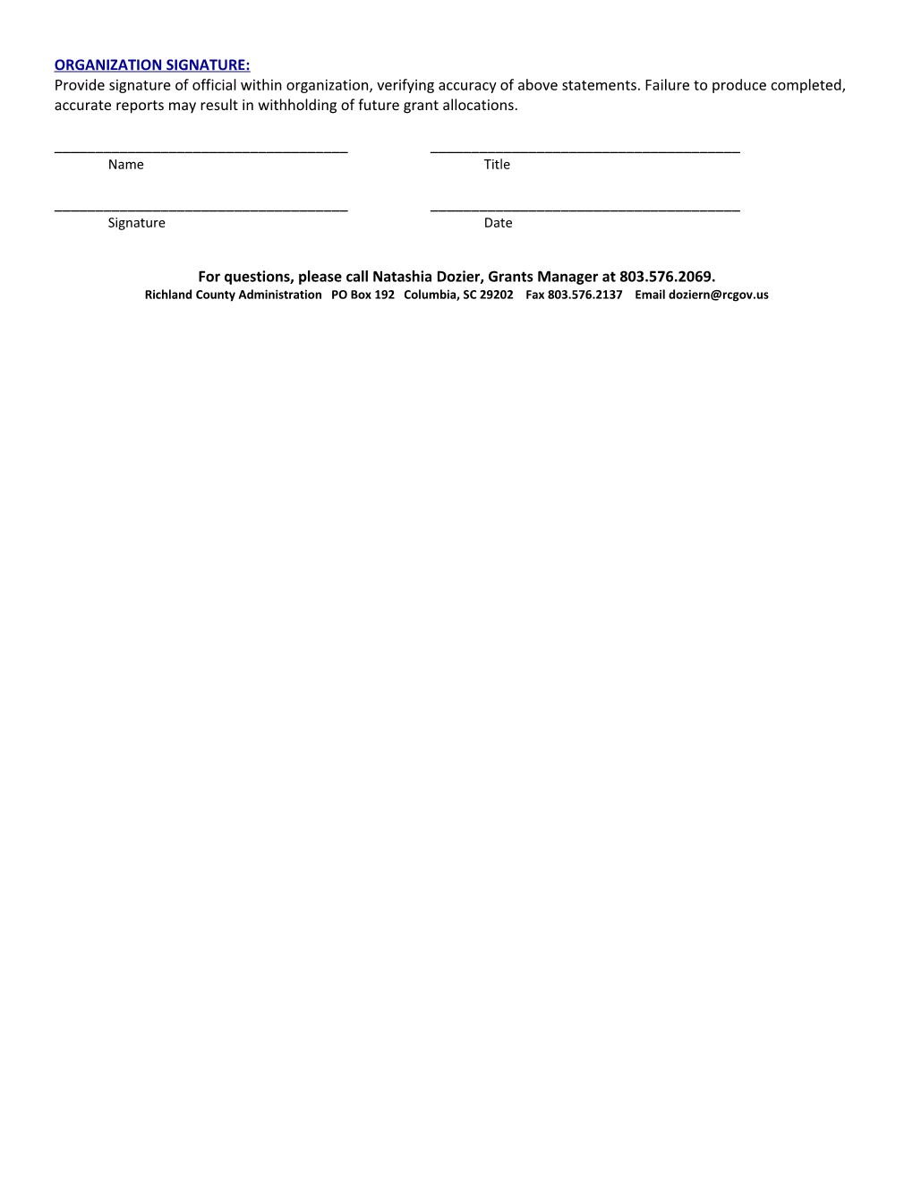 Hospitality Tax Grant Payment Request Form
