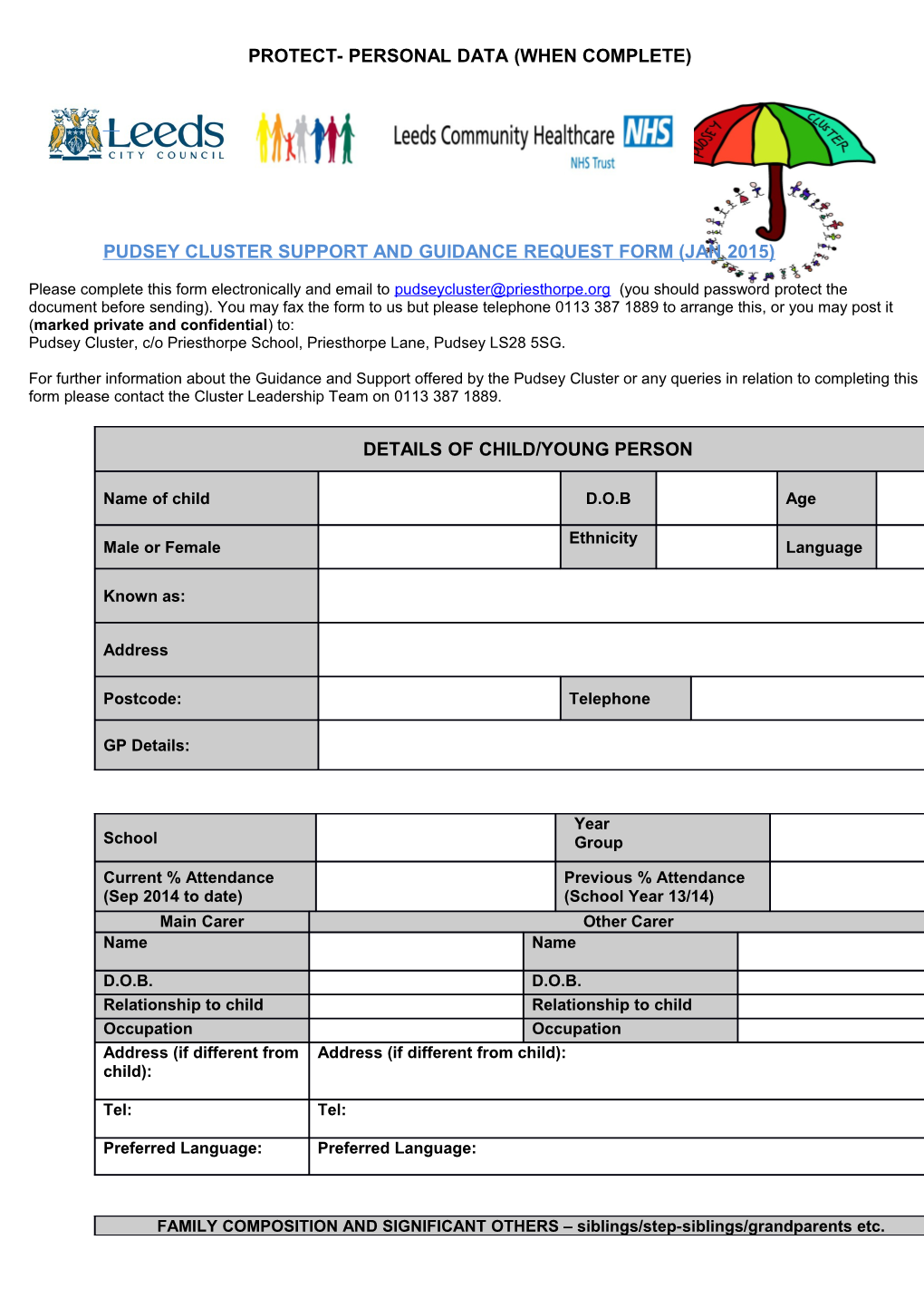 Bramley Cluster Support and Guidance Request Form (2011/12)