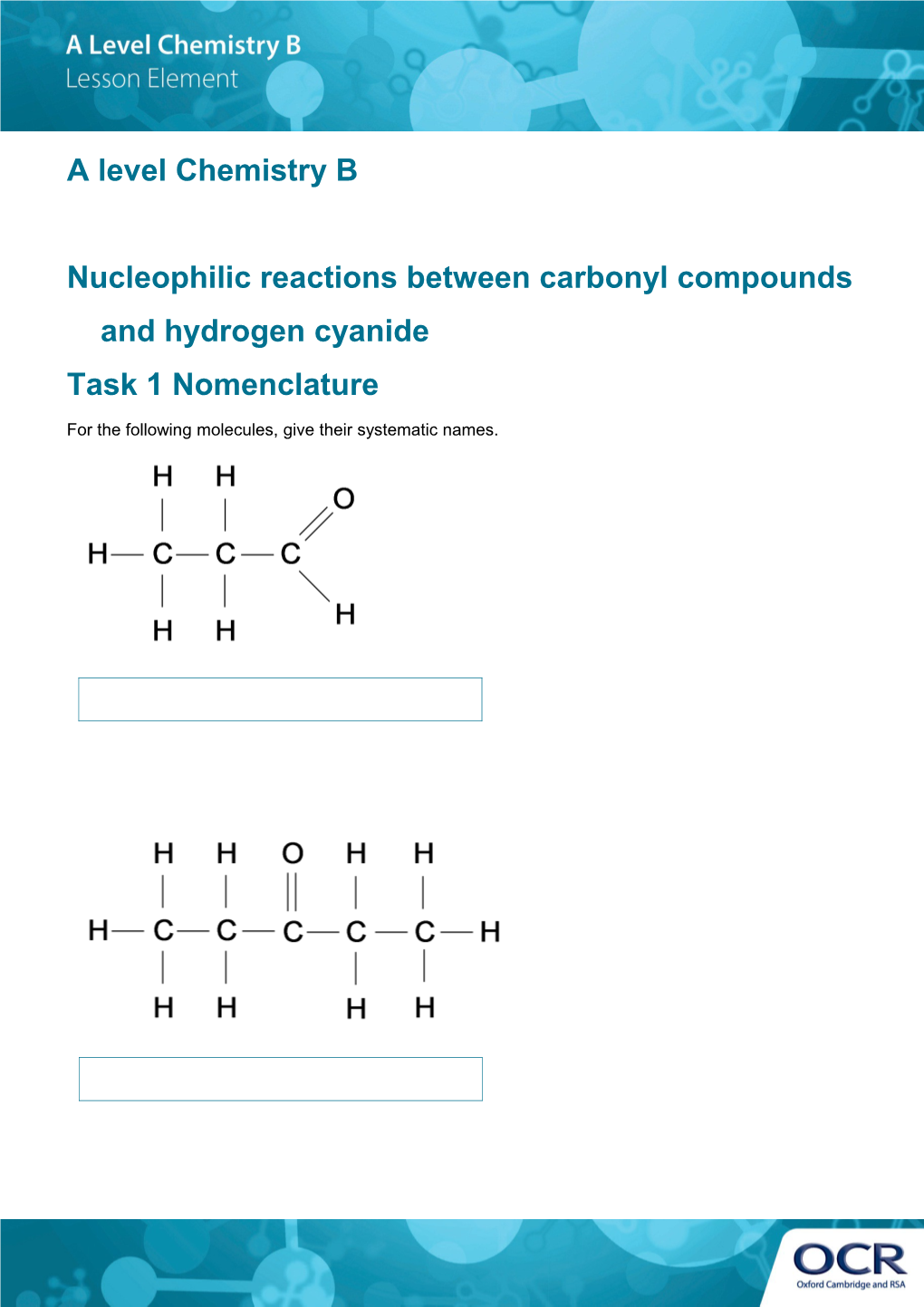 A Level Chemistry B Lesson Element Learner Activity
