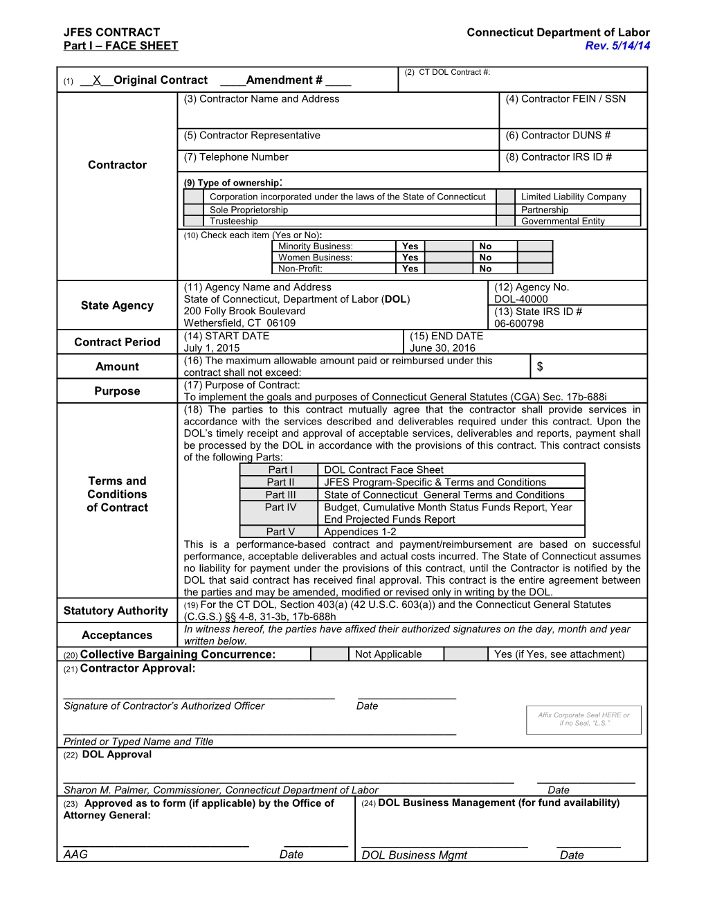 JFES CONTRACT Connecticut Department of Labor