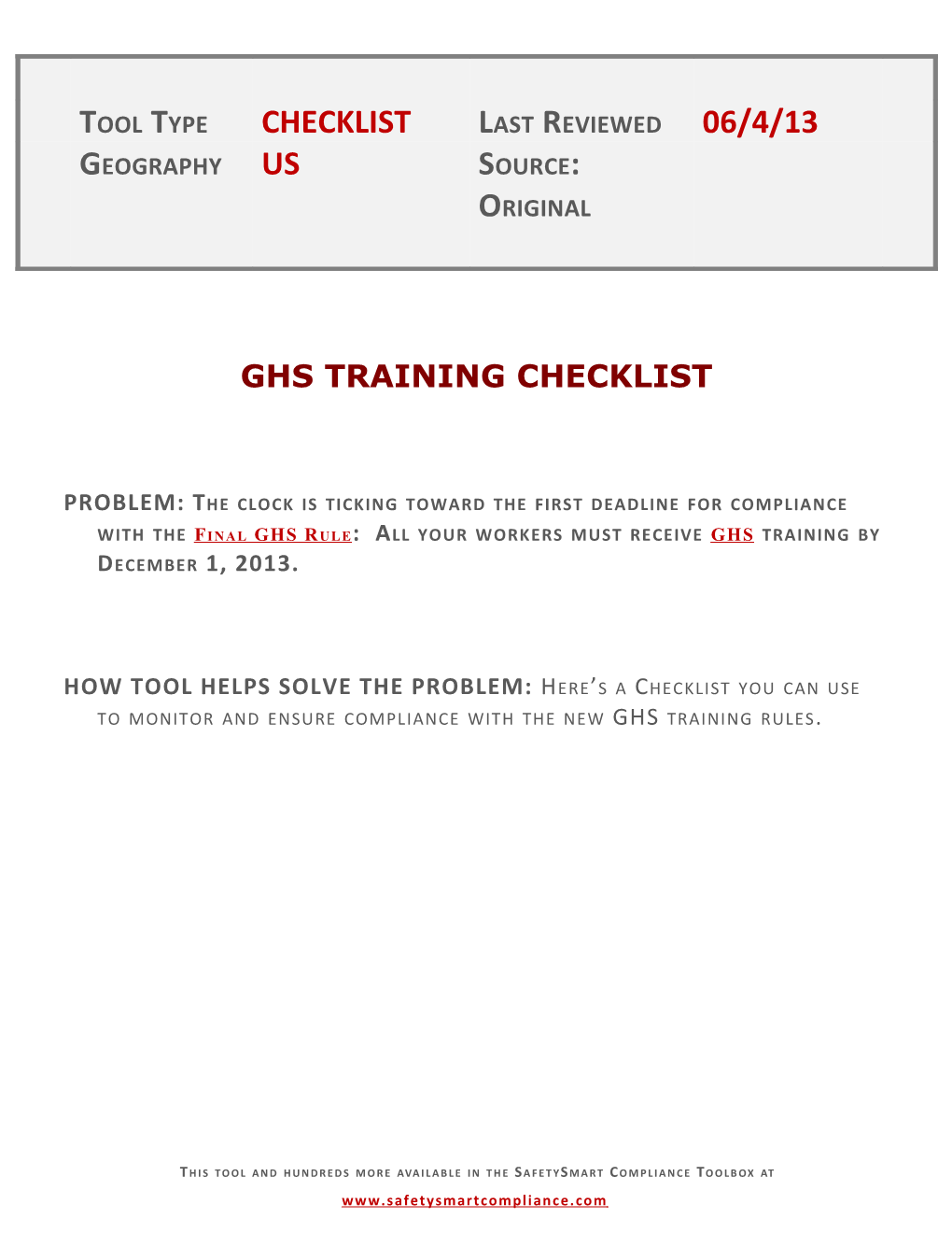 Ghs Training Checklist