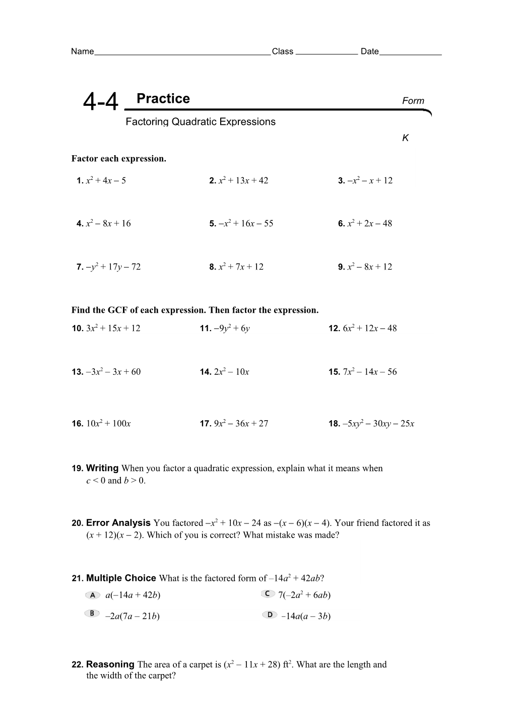 Find the GCF of Each Expression. Then Factor the Expression