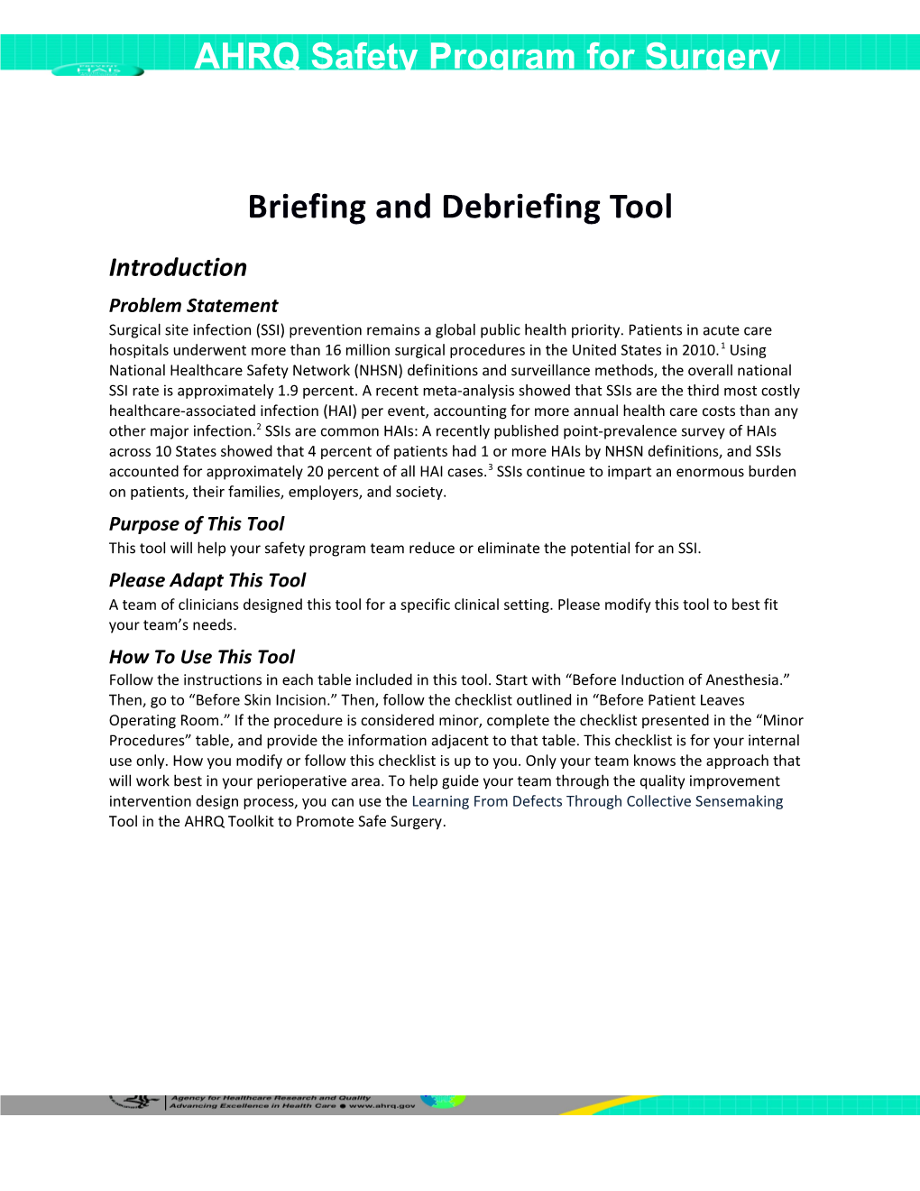 Tool: Briefing and Debriefing Tool