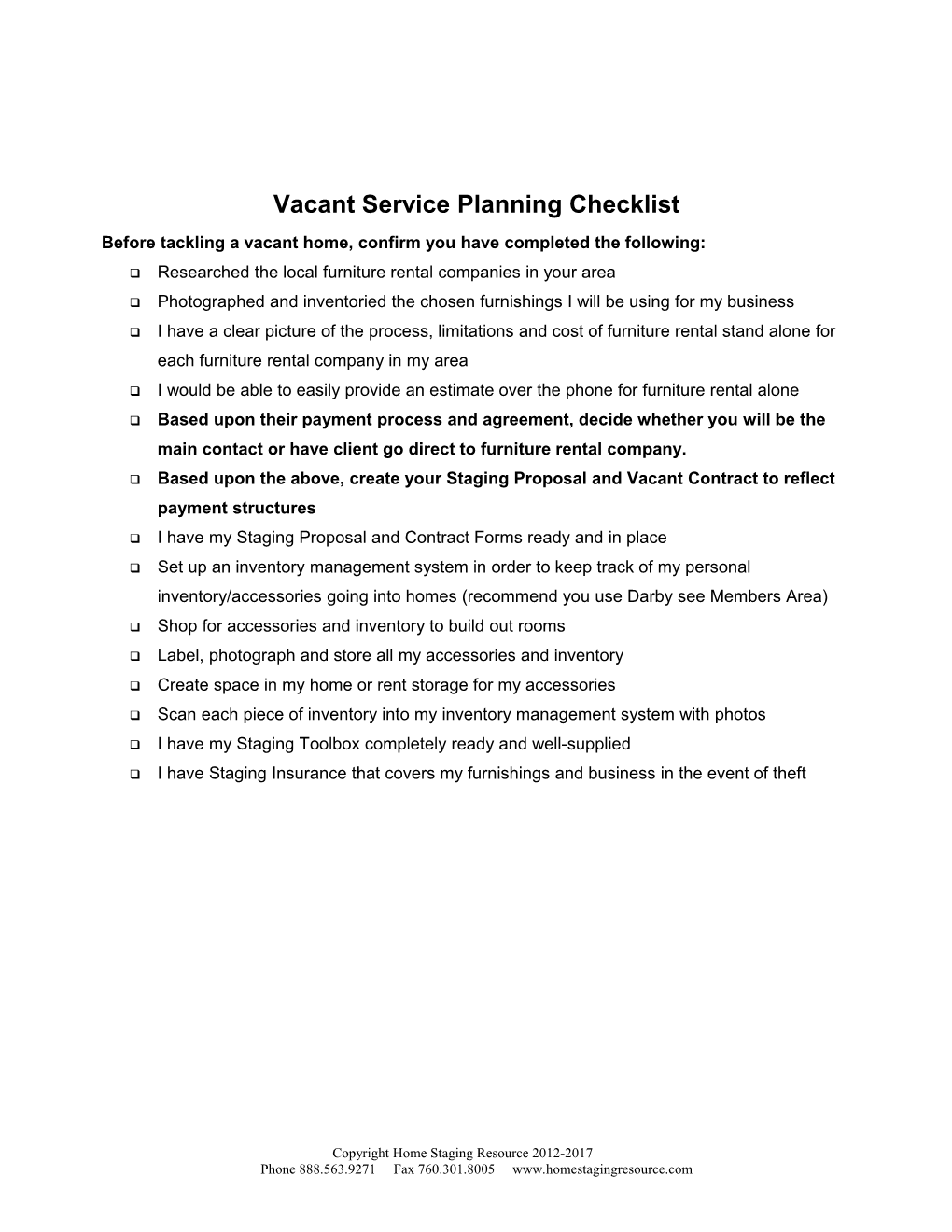 Vacant Planning Checklist