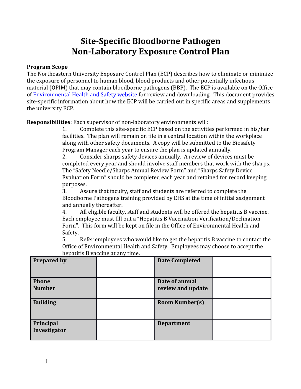 Site-Specific Bloodborne Pathogen