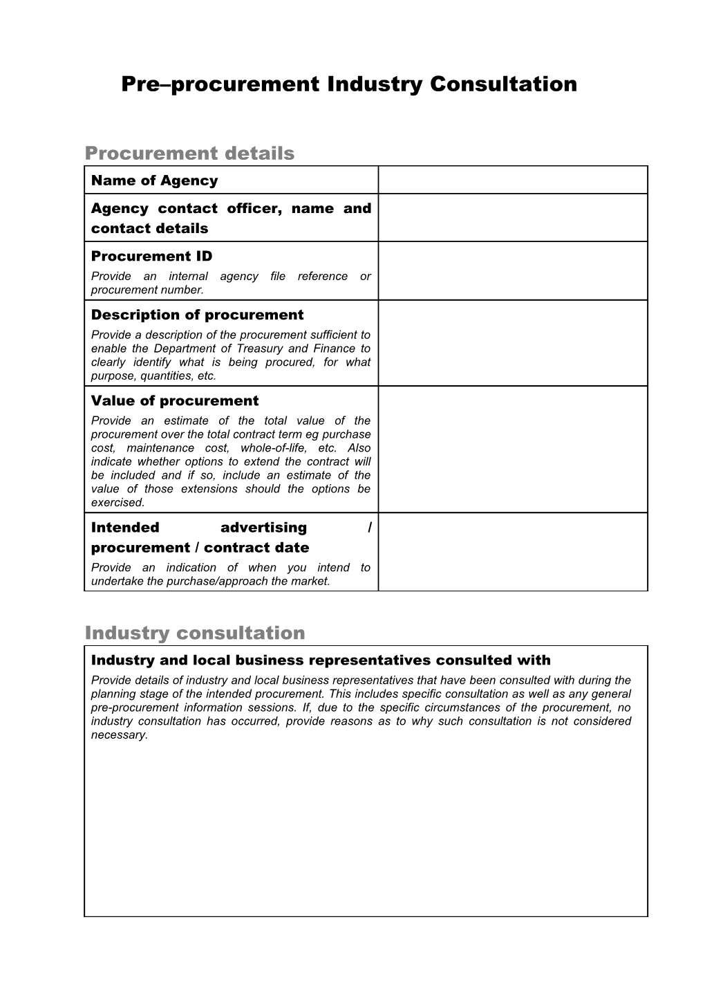 Pre-Procurement Industry Consultation Form