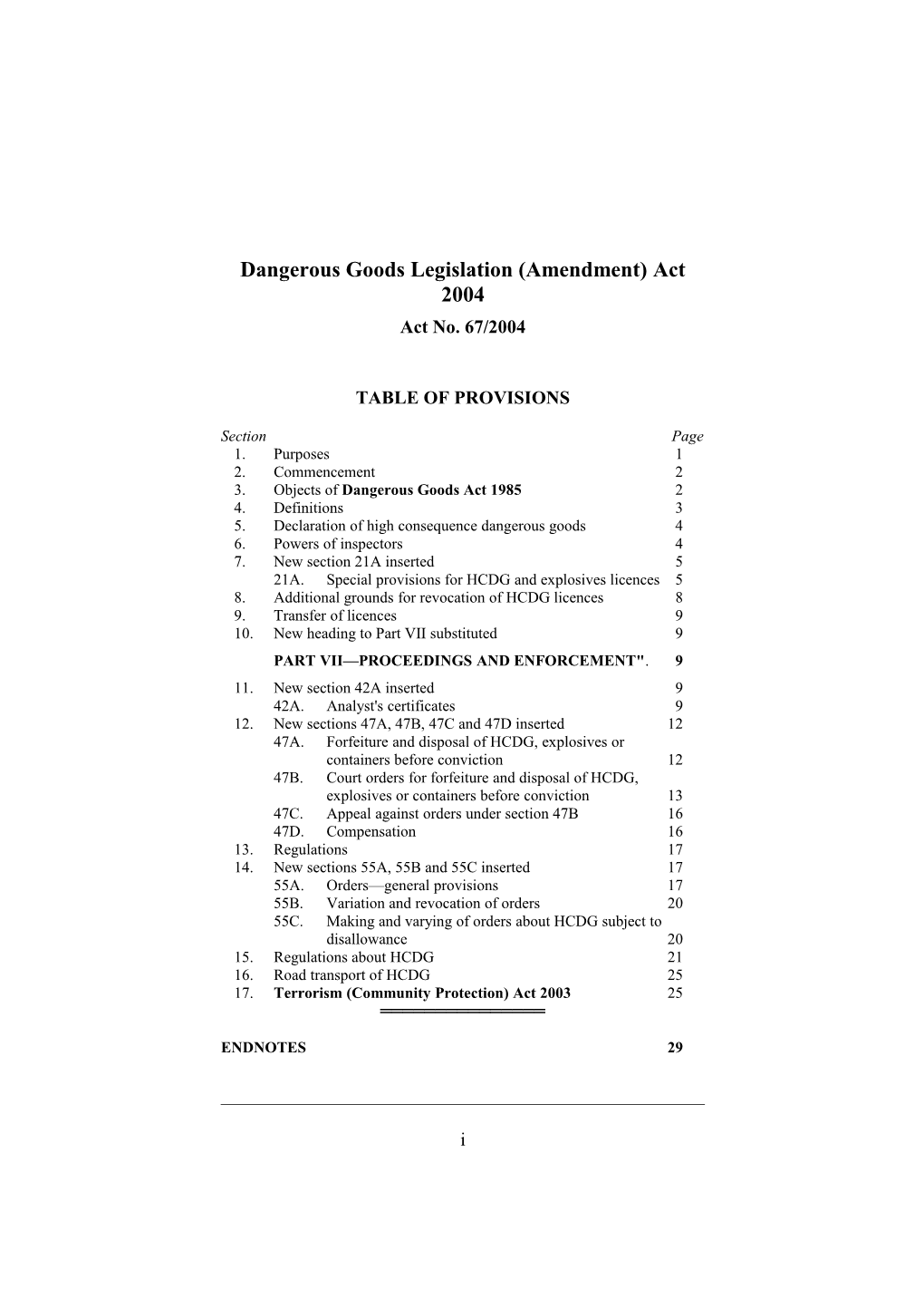 Dangerous Goods Legislation (Amendment) Act 2004