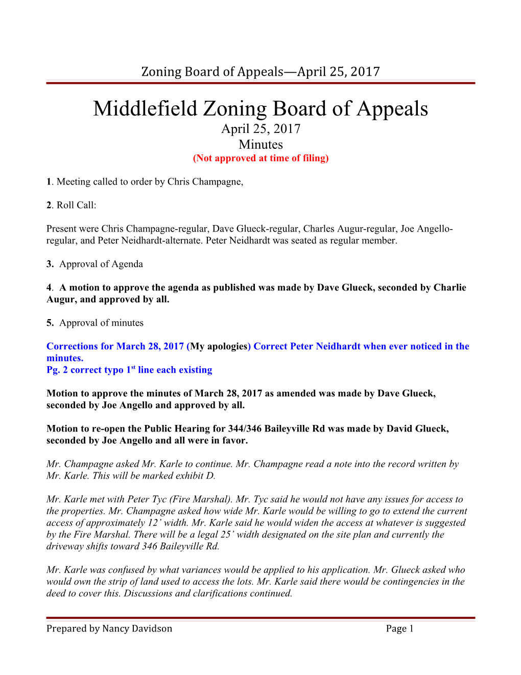 Middlefield Zoning Board of Appeal