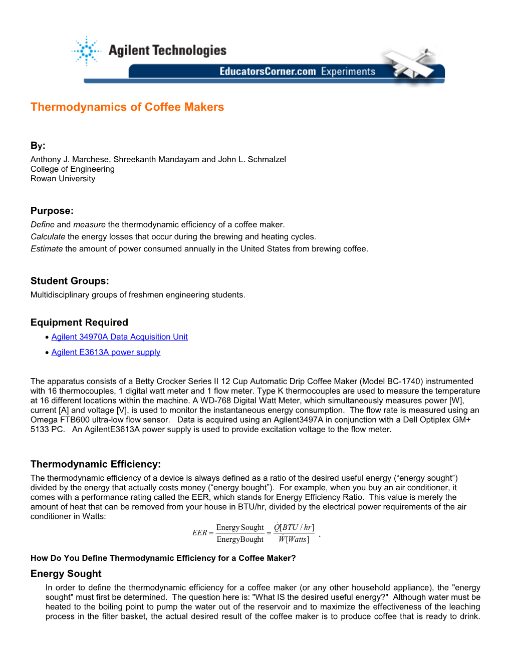 Thermodynamics of Coffee Makers