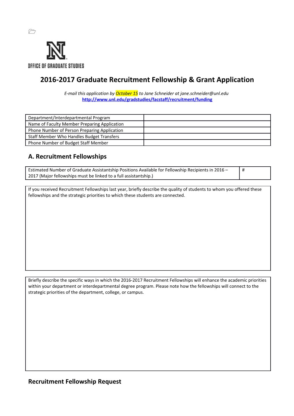 2016-2017 Graduate Recruitment Fellowship & Grant Application