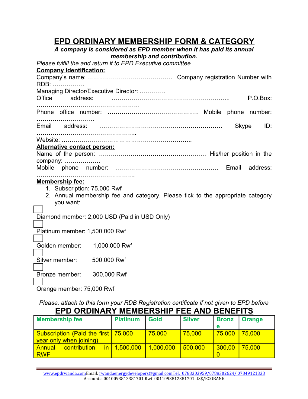 Epd Ordinary Membership Form & Category