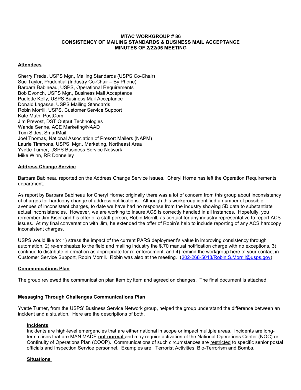 MTAC Workgroup 86, Minutes of 10/26/04 Meeting