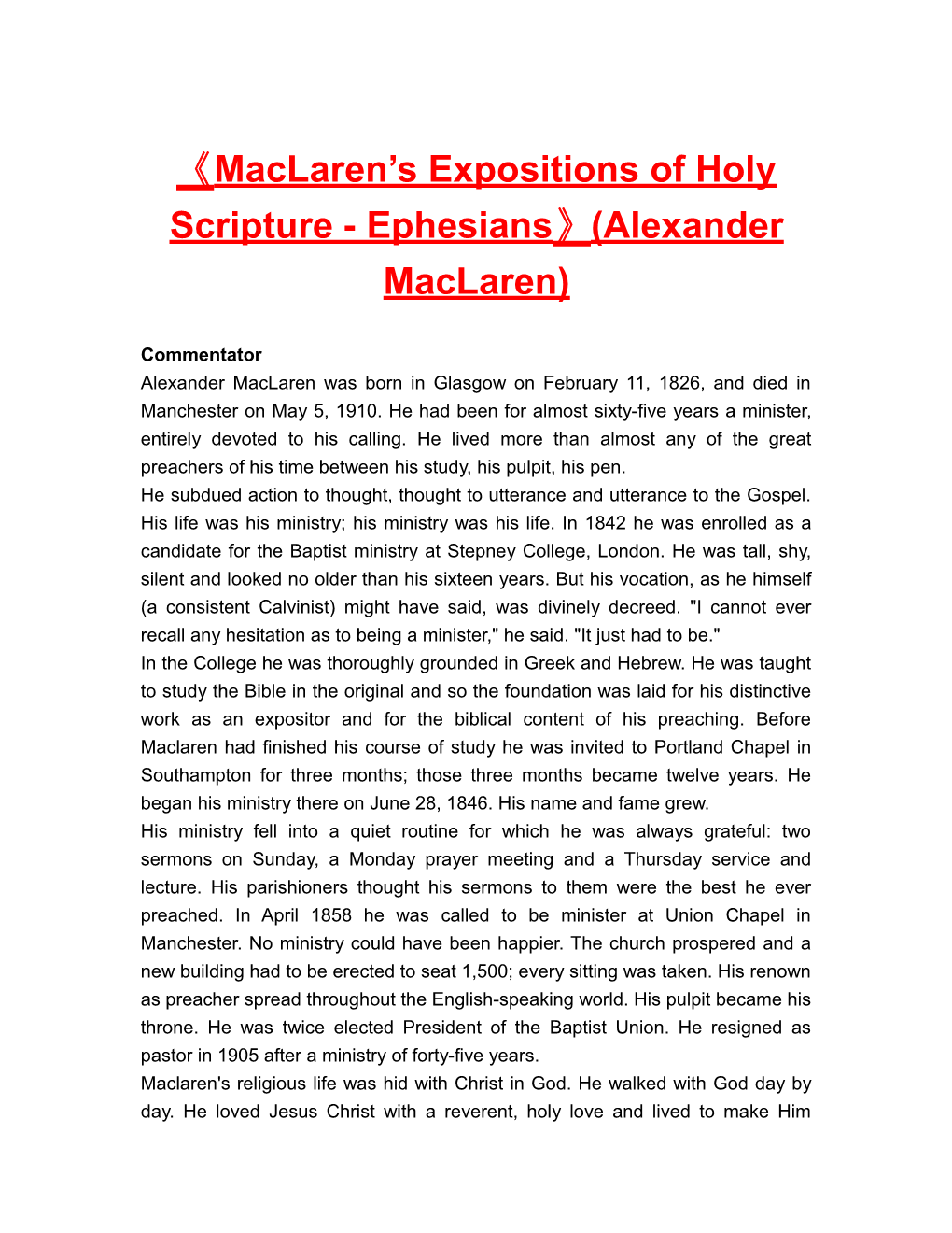 Maclaren S Expositions of Holy Scripture - Ephesians (Alexander Maclaren)