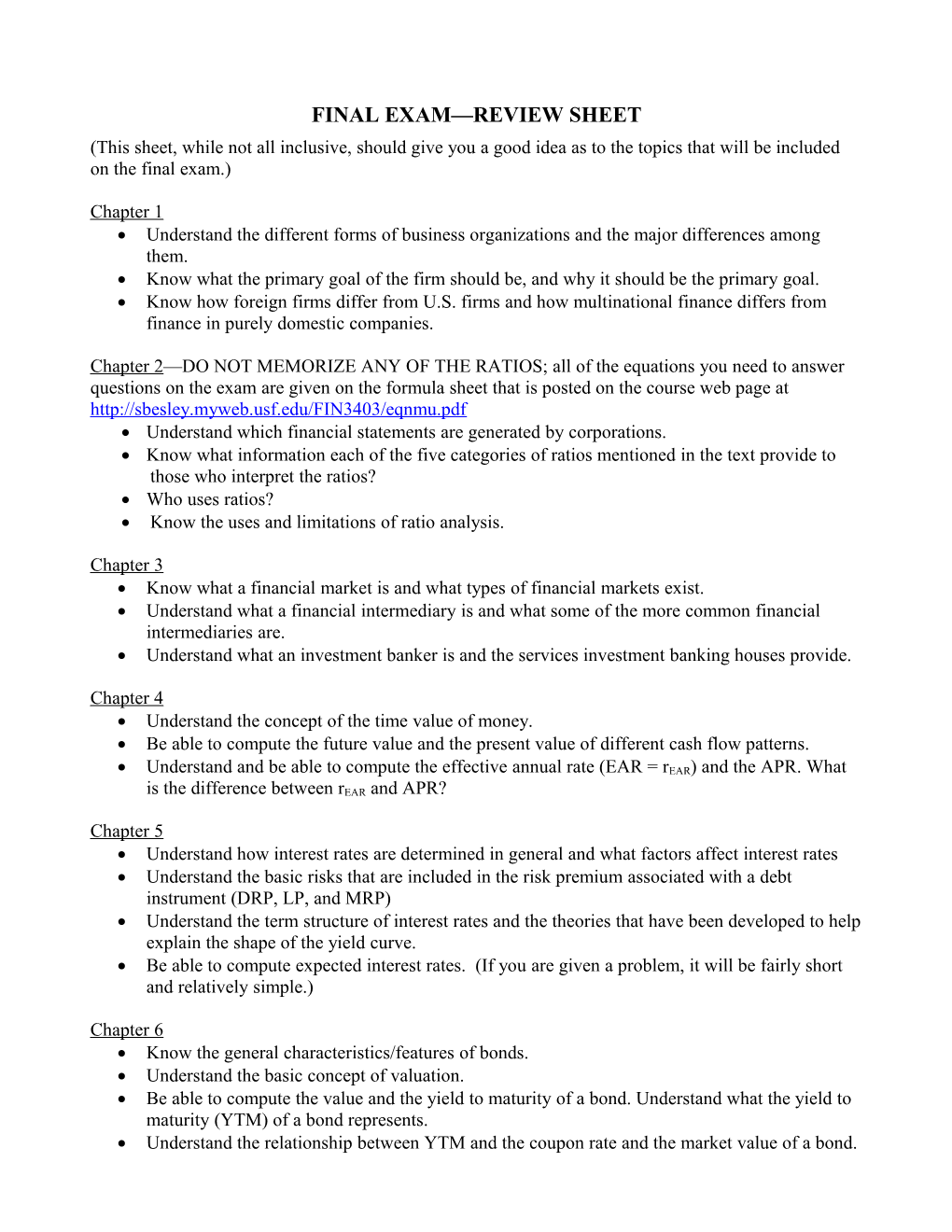 Final Exam Review Sheet s4