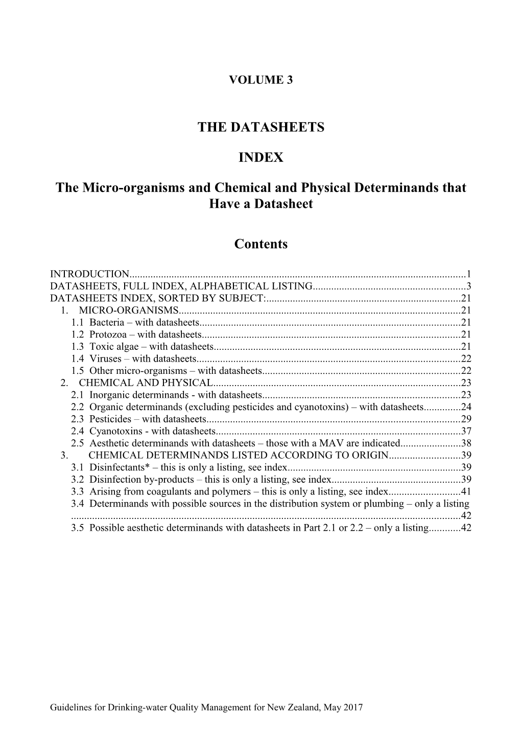 The Micro-Organisms and Chemical and Physical Determinands That Have a Datasheet