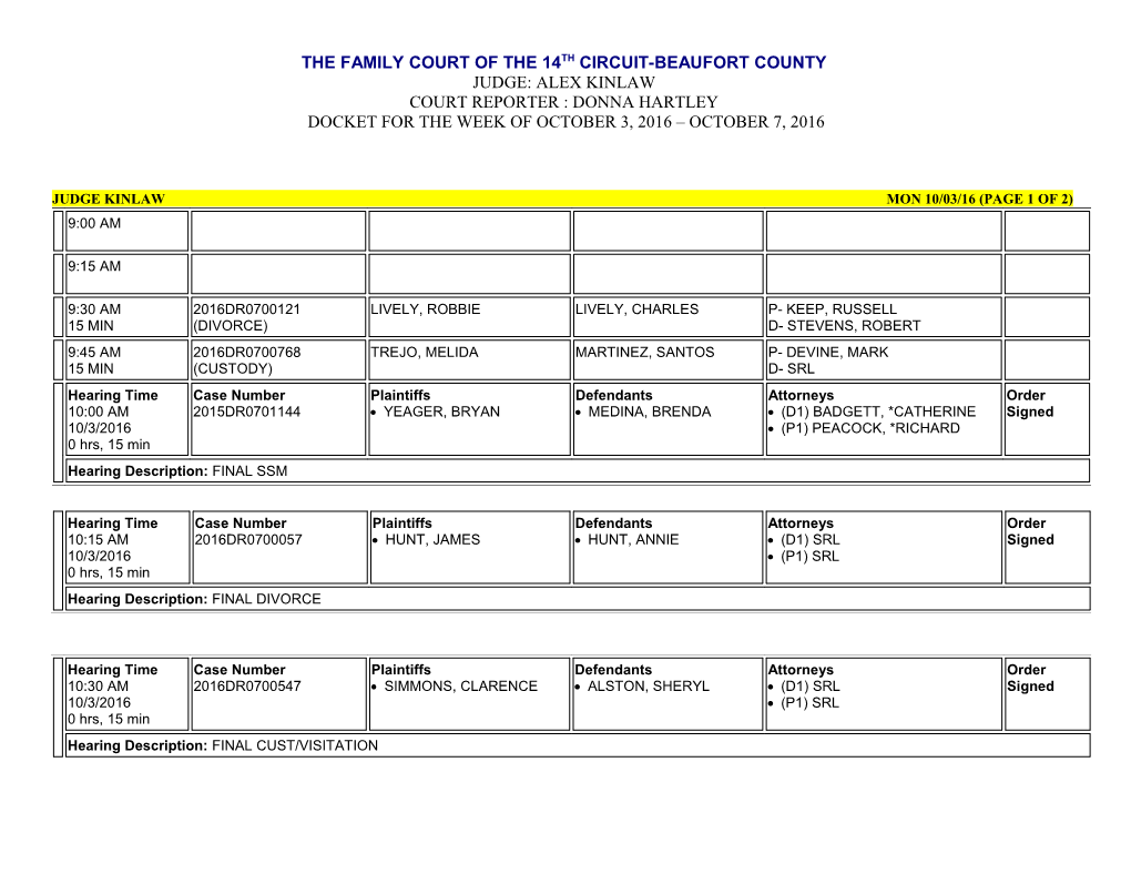 Judge Kinlaw Mon 10/03/16 (Page 1 of 2)