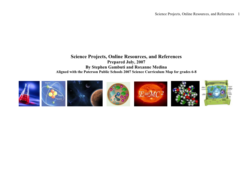 Science Projects, Online Resources, and References