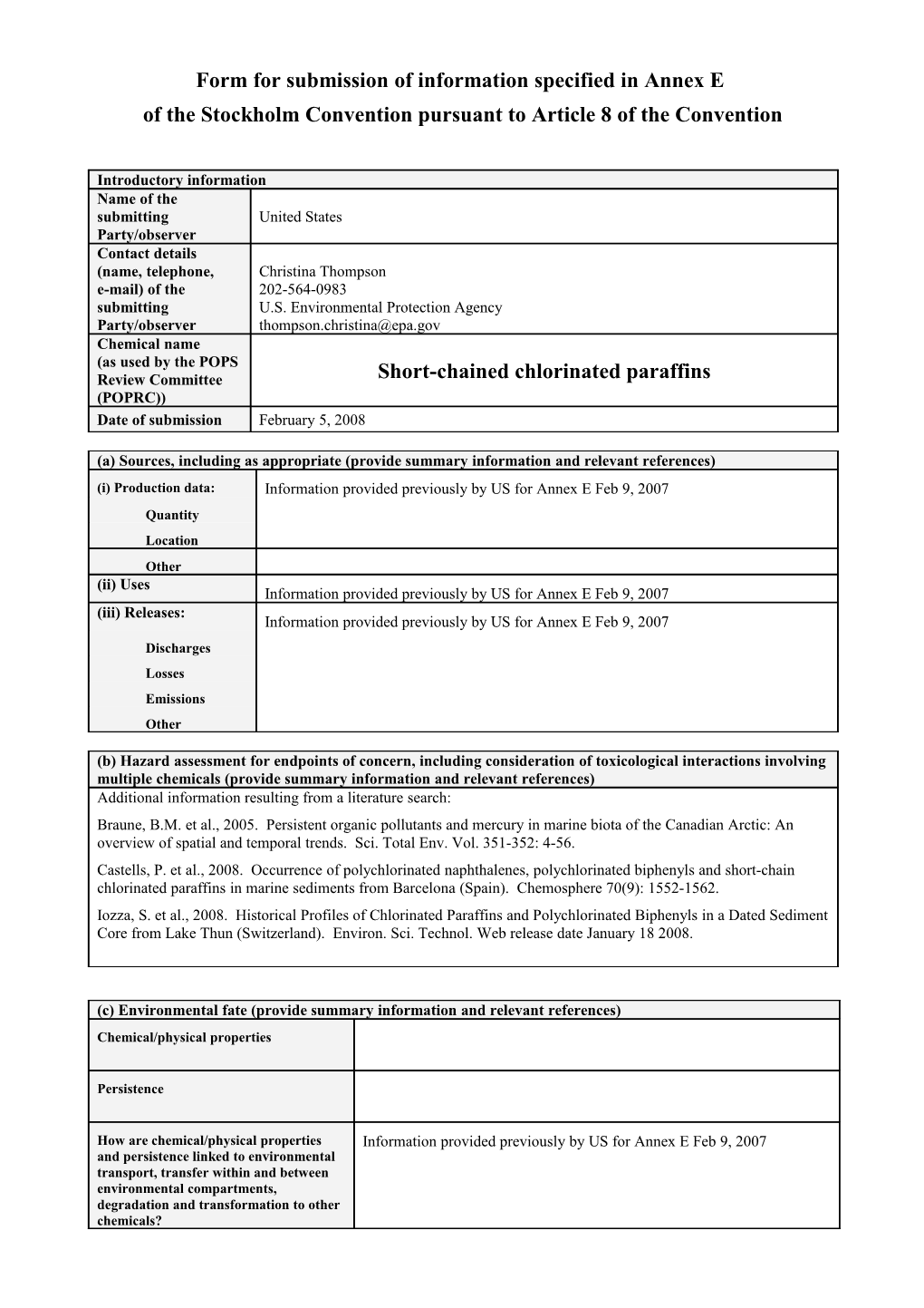 Annex E Form for SCCP