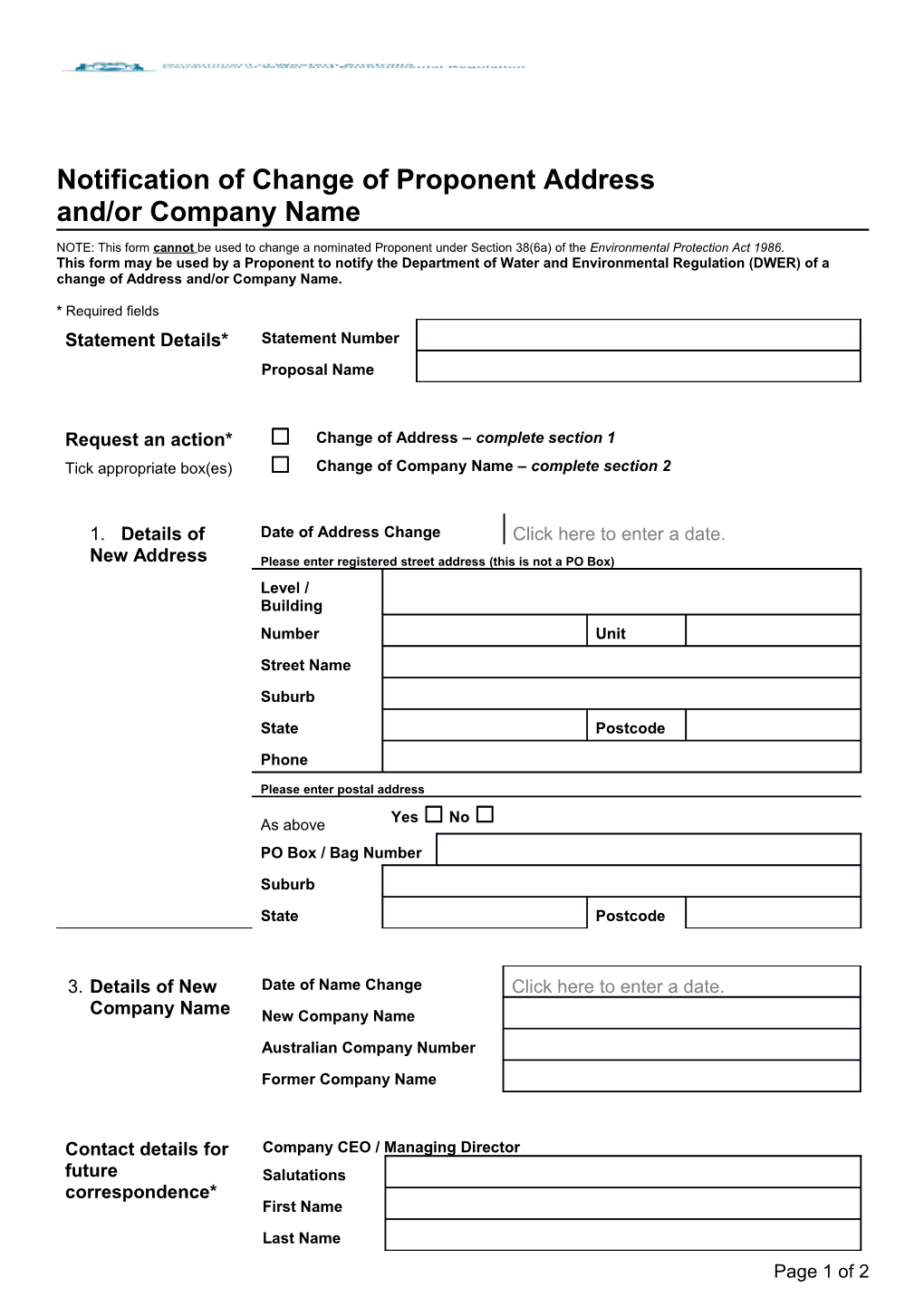 Form Post Assessment Form 3 - Notification of Change of Proponent Address and Or Name