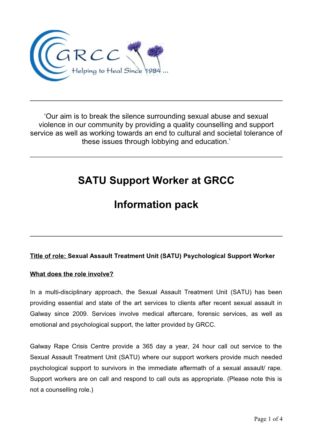 SATU Support Worker at GRCC