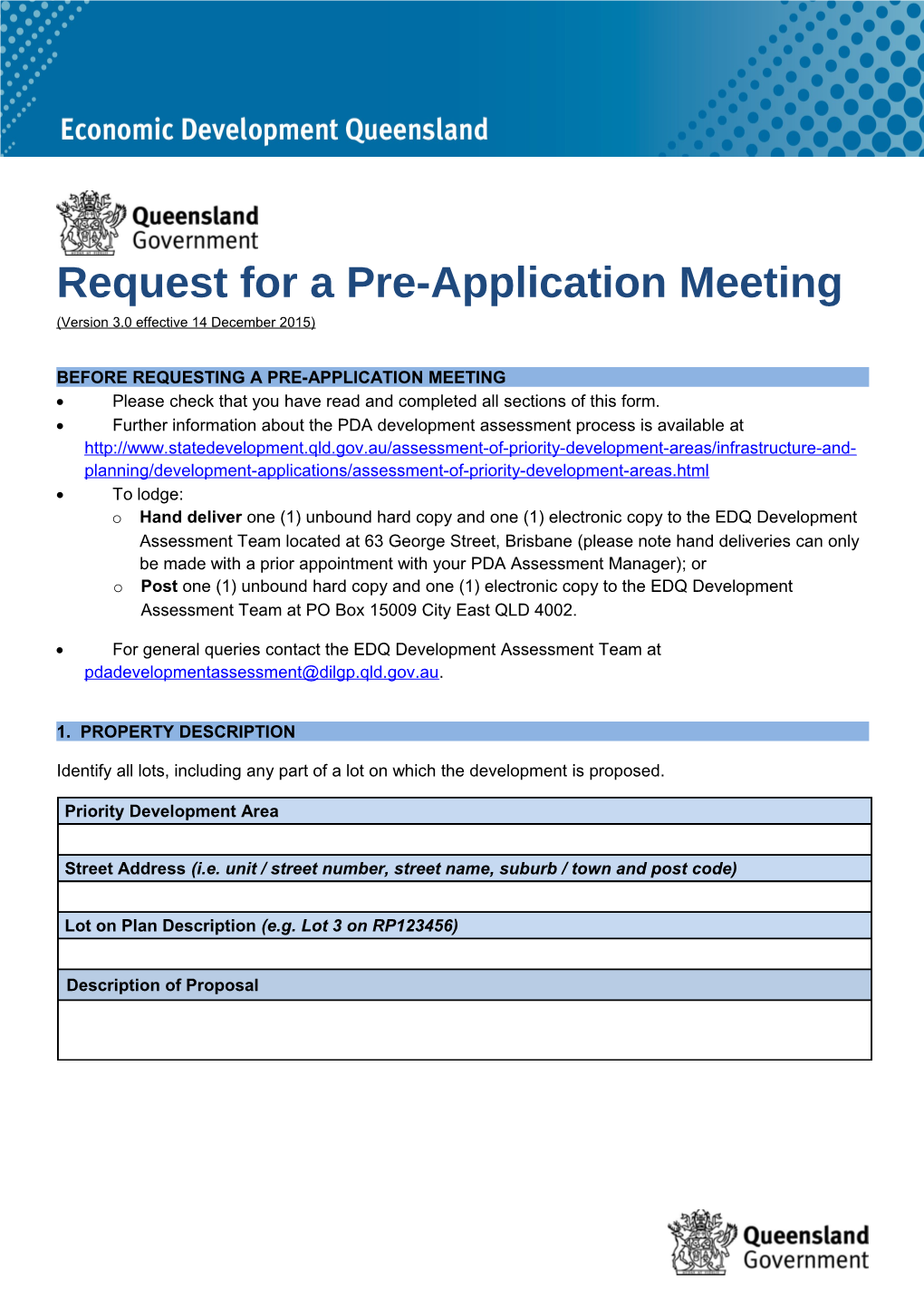 Request for a Pre-Application Meeting Form