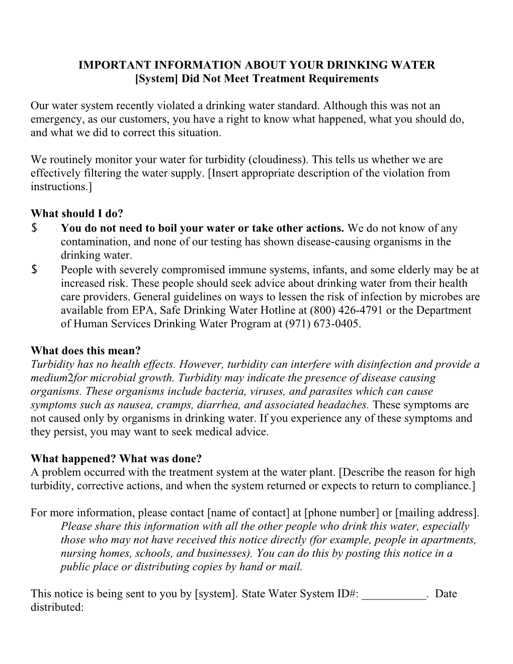 Instructions for SWTR Turbidity Exceedance Notice Template 2 6 s1