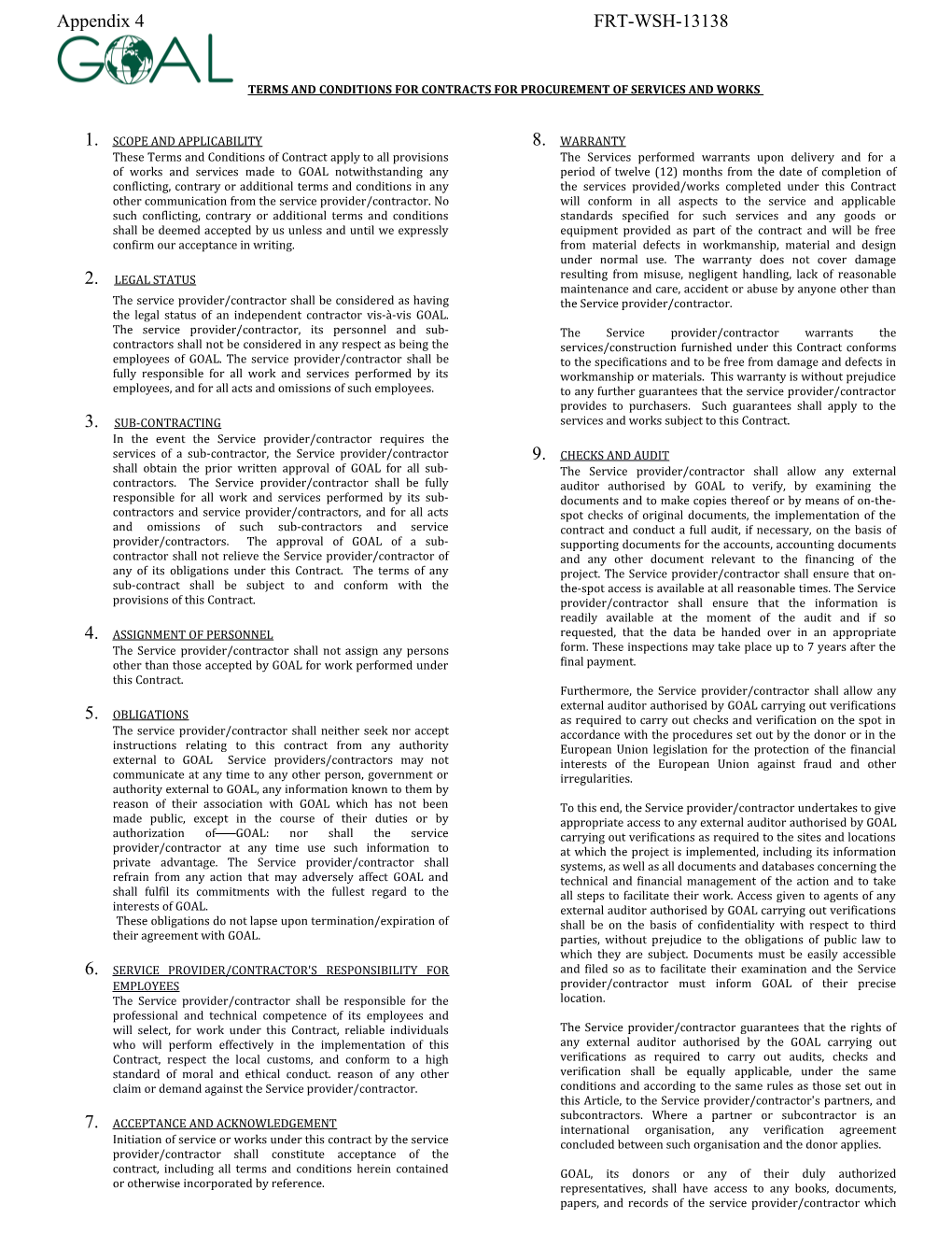 Terms and Conditions for Contracts for Procurement of Services and Works