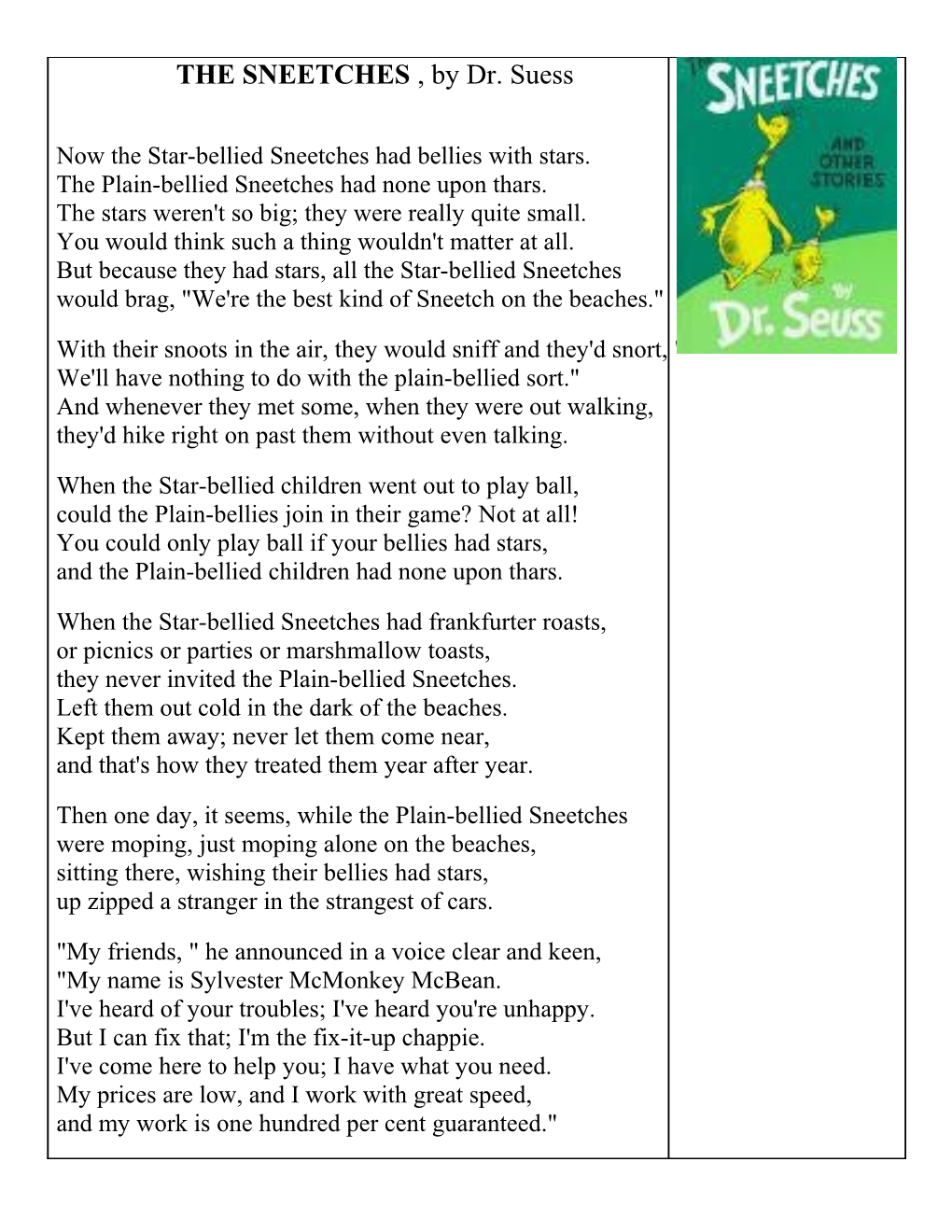 THE SNEETCHES , by Dr