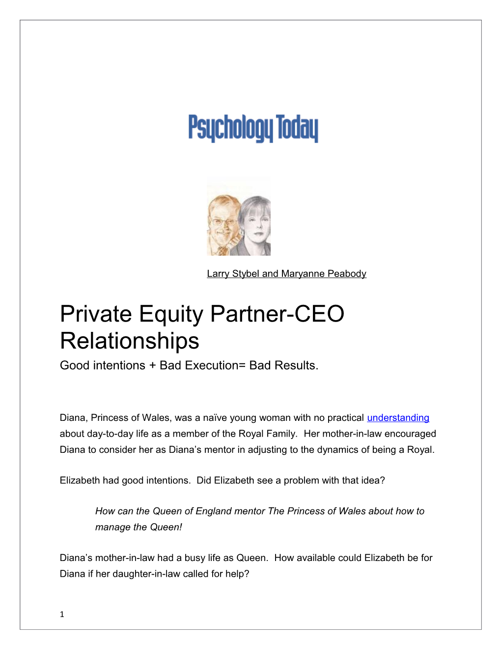 Private Equity Partner-CEO Relationships
