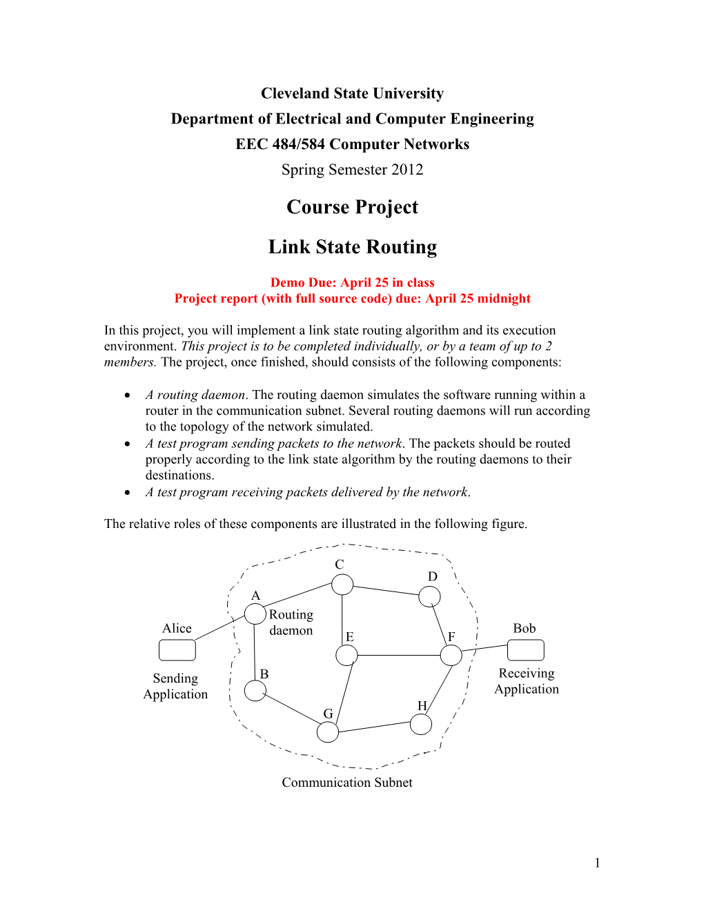 EEC484/584 Project: Link State Routing
