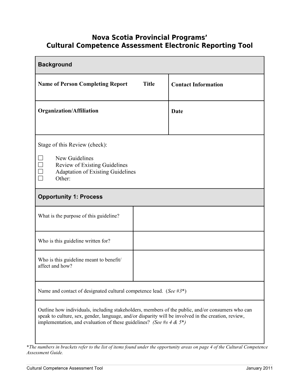 Cultural Competence Assessment Electronic Reporting Tool
