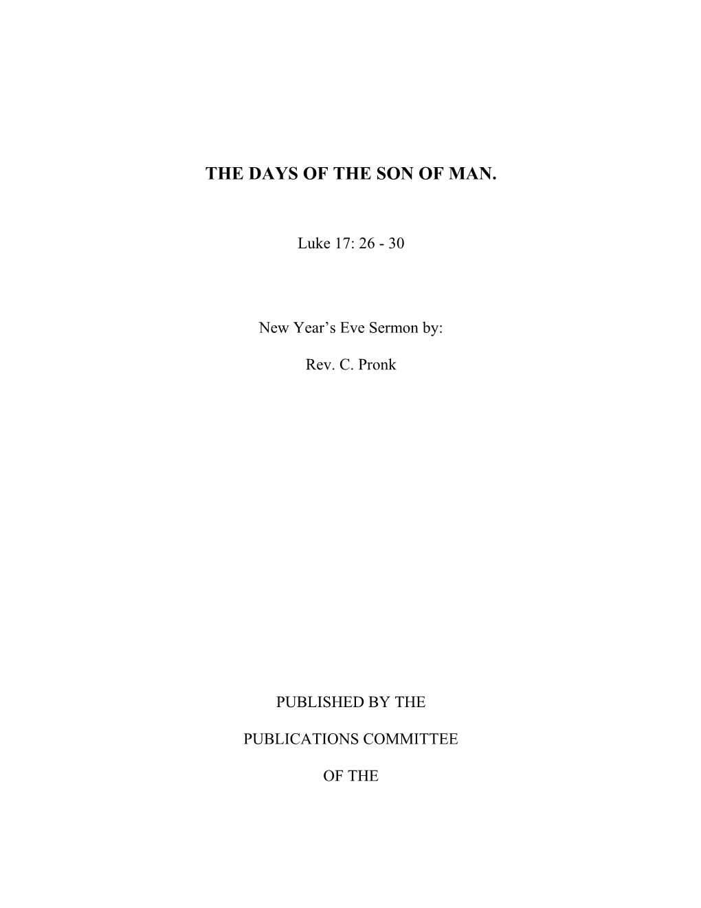 The Days of the Son of Man