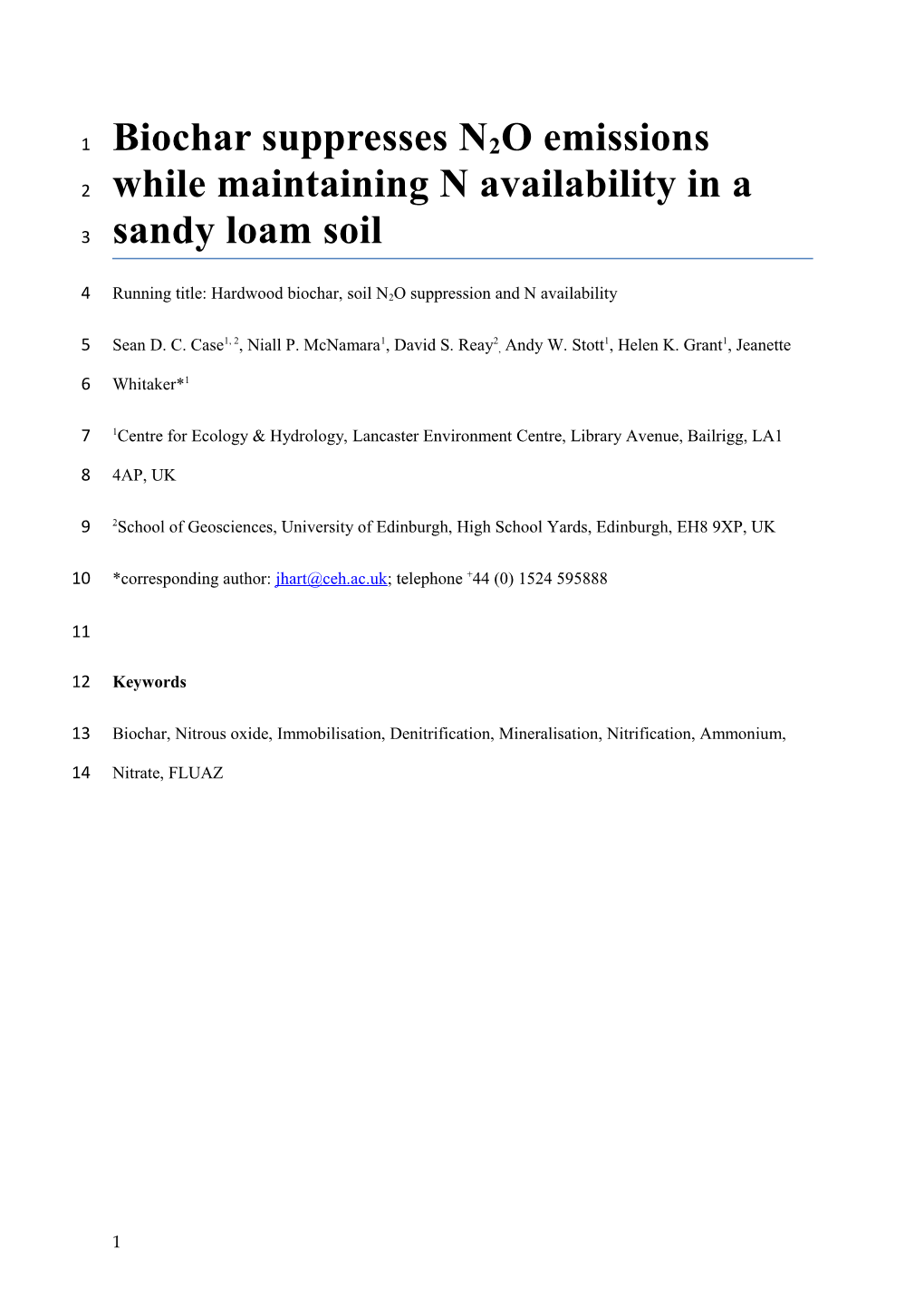 Biochar Suppresses N2O Emissions While Maintaining N Availability in a Sandy Loam Soil
