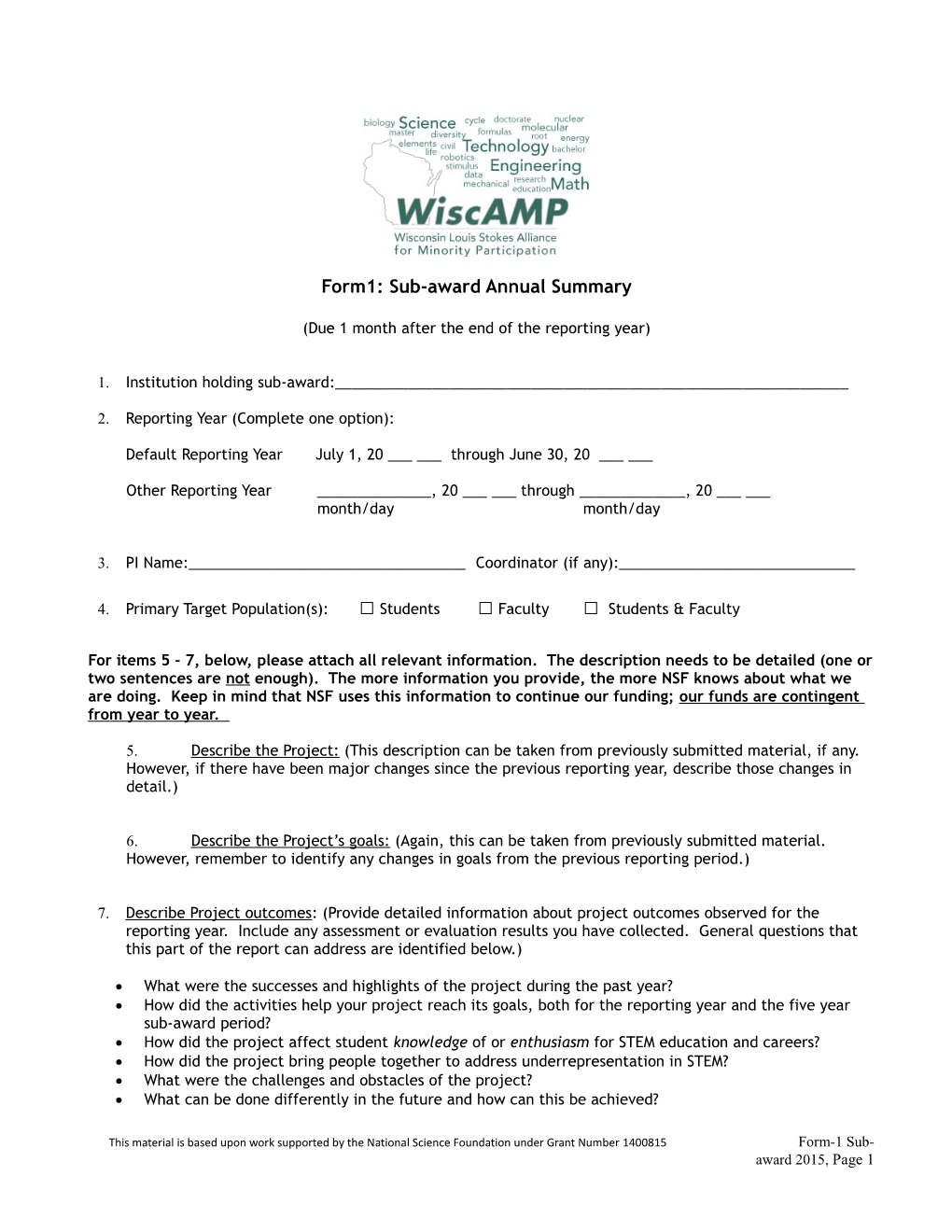 Form1: Sub-Award Annual Summary