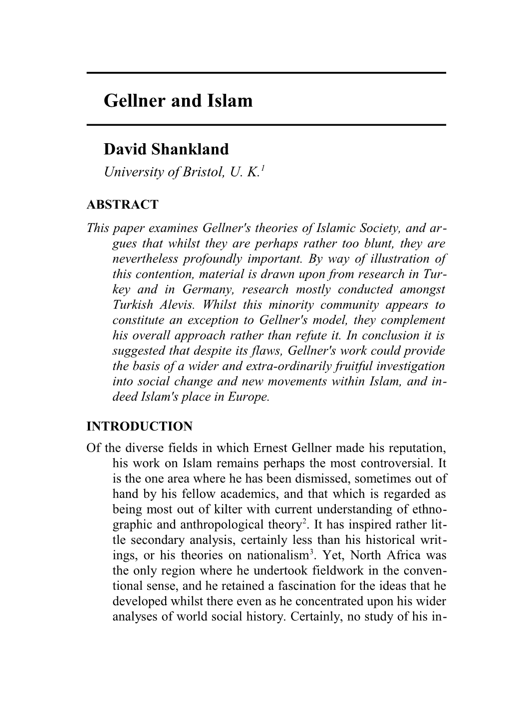 Shankland / Gellner and Islam